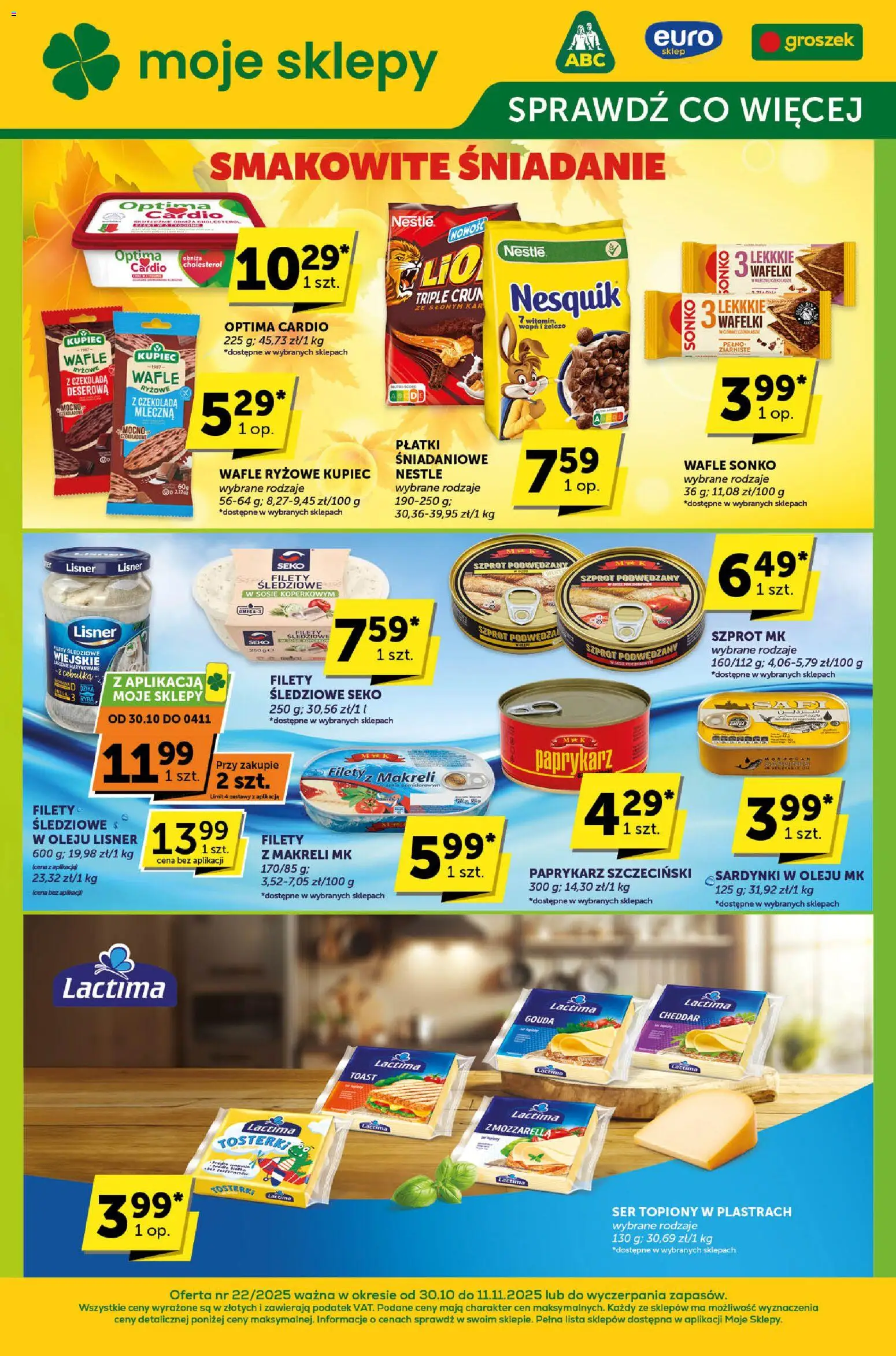 Pogląd gazetki "Sprawdź, co więcej" ze sklepu ABC ważnej od 30.10.2025 - Groszek, Mozzarella, Ser, Paprykarz, Wafle, Płatki, Ser topiony w plastrach, Optima cardio