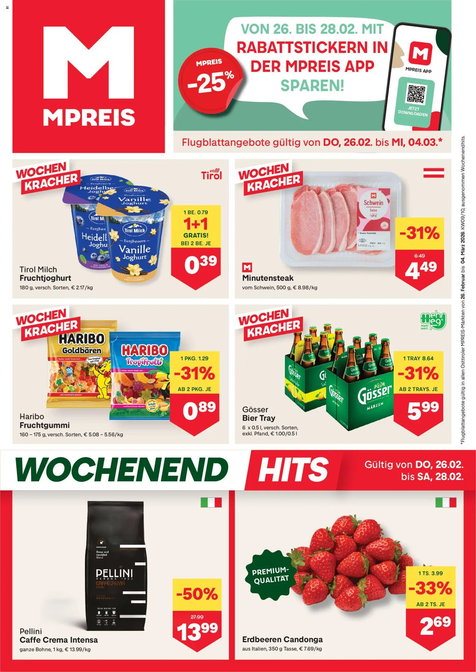 Vorschau der Angebote: MPREIS Anras gültig ab 26.02.2026 - Bier, Erdbeeren, Milch, Joghurt, Vanille