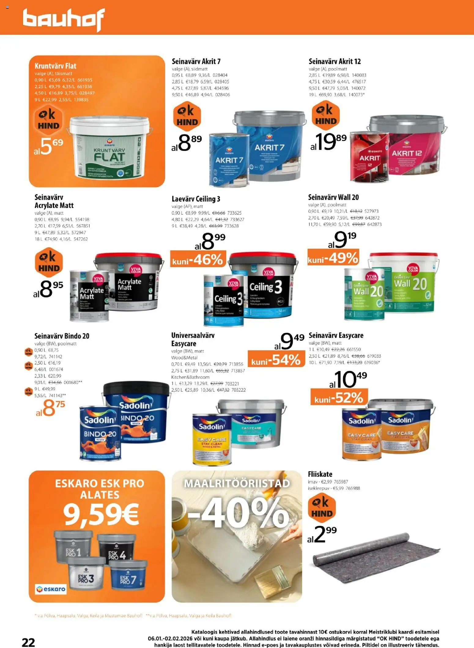 Bauhof kliendilehe eelvaade alates 2026.01.06