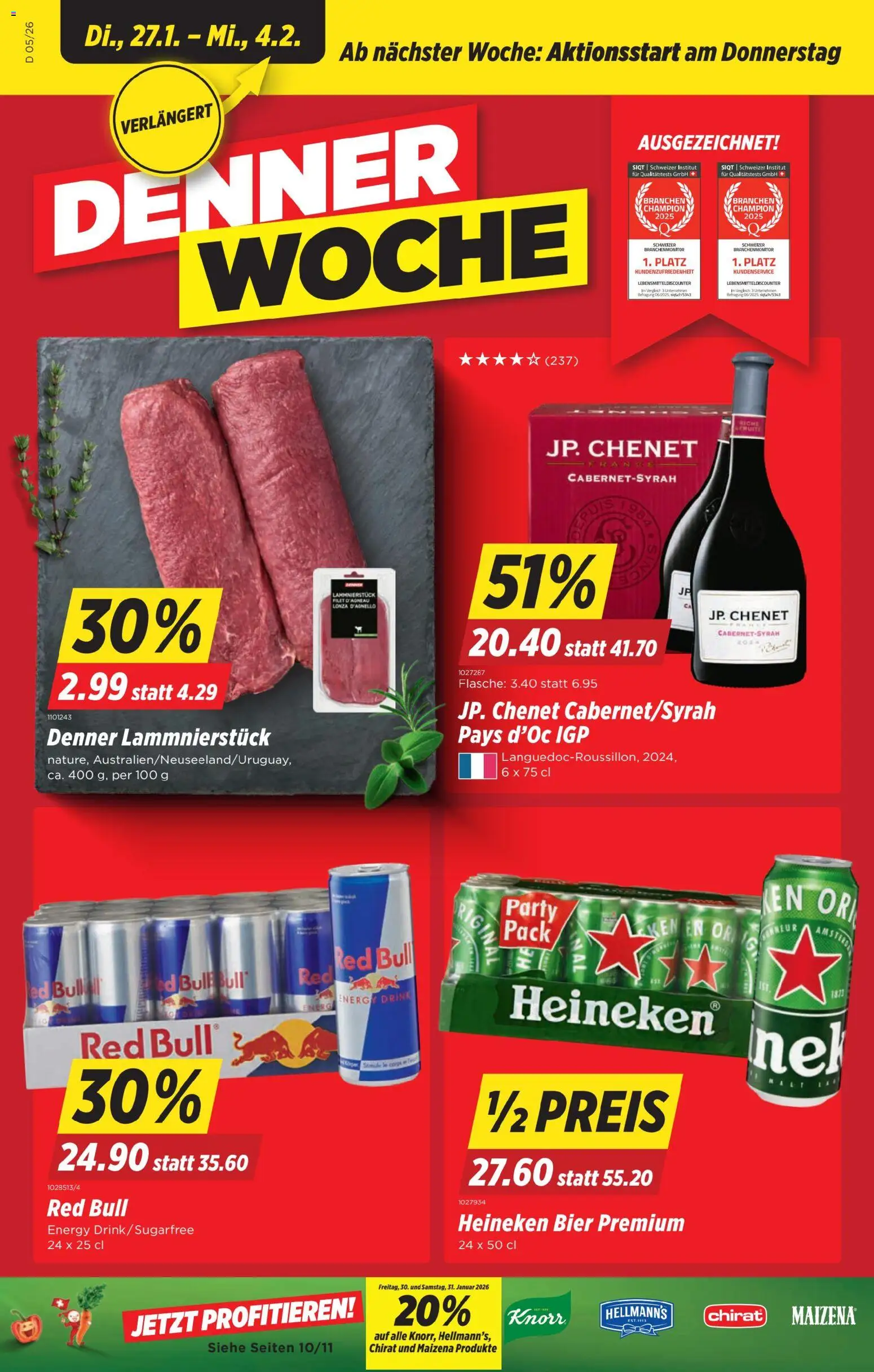 Vorschau des Merkblatts Aktionen vom Shop Denner gültig von 27.01.2026 bis 04.02.2026 - Red bull, Bier