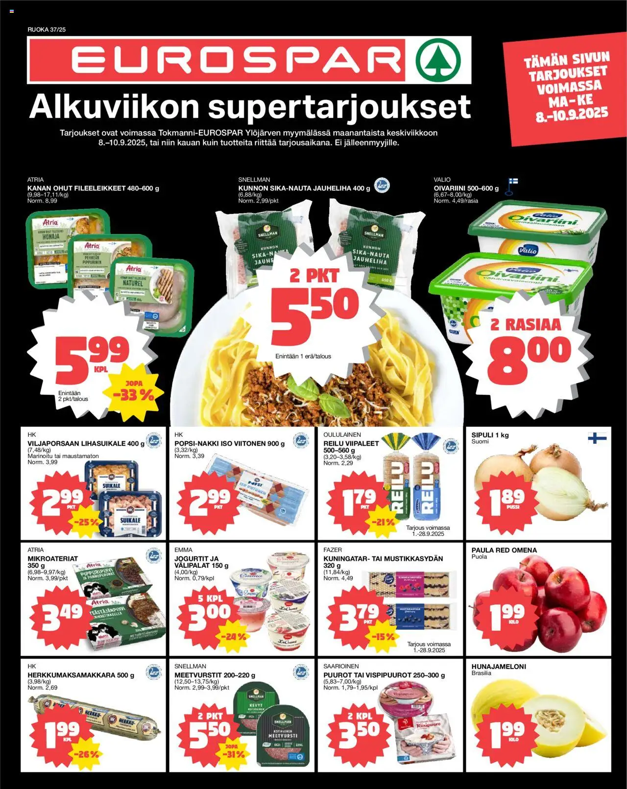 Tokmanni-kaupan EUROSPAR Ylöjärvi Ruokasanomat voimassa 08/09/2025 - Sivulla 1
