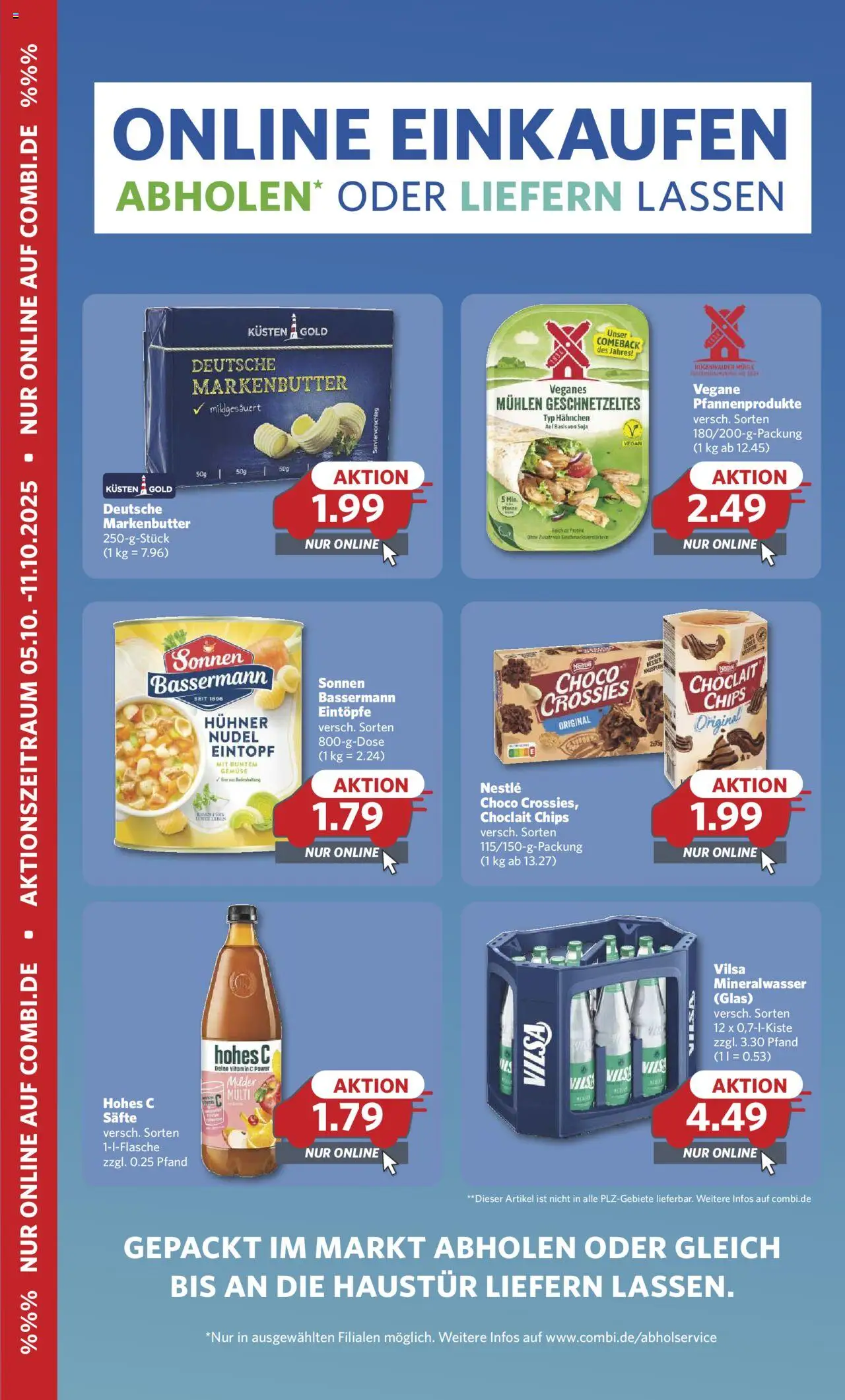 Combi Online Einkaufen (vom 05.10.2025 - 11.10.2025) - Chips, Gemüse, Mineralwasser, Mühle, Hohes c, Hahnchen