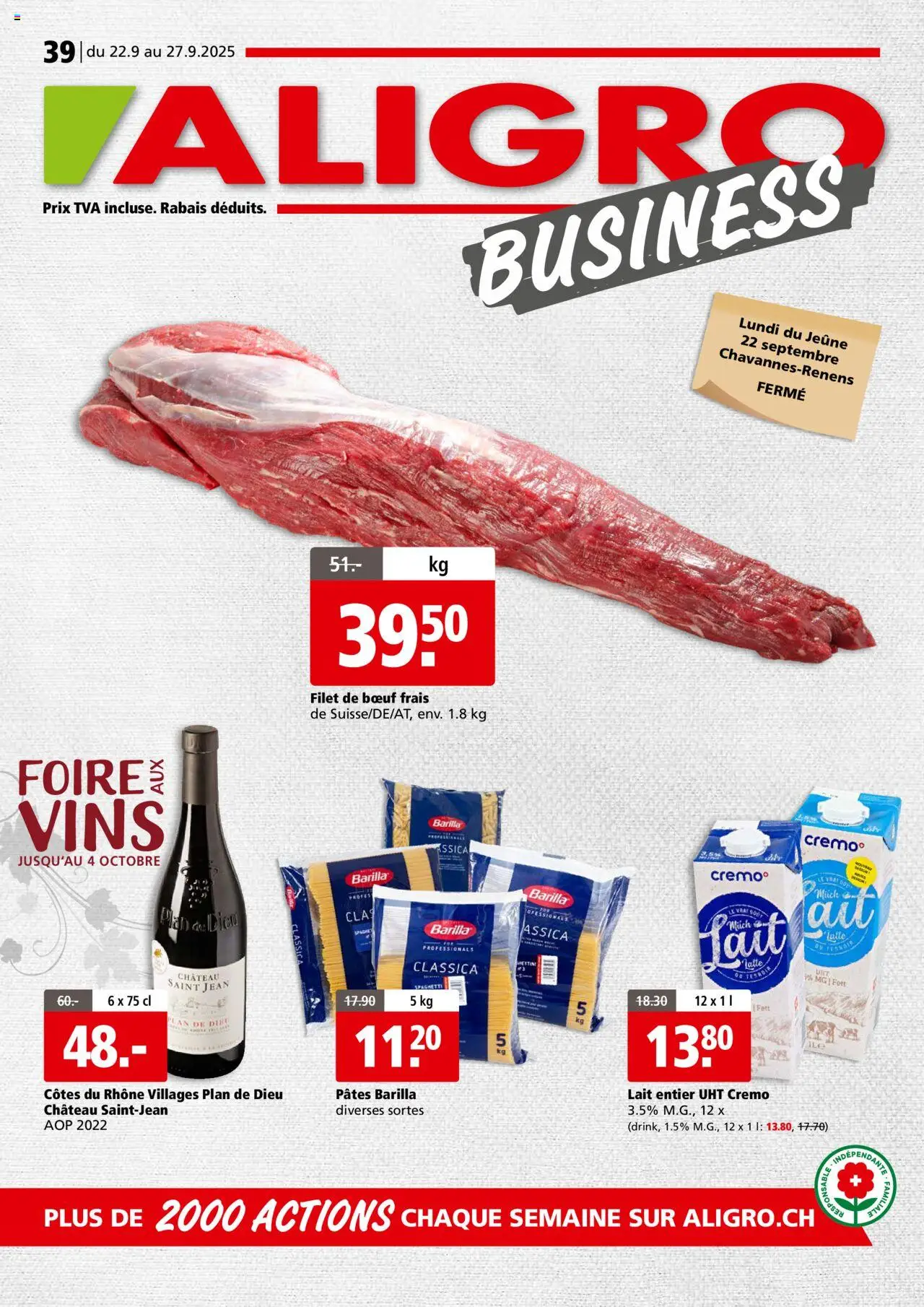 Aligro Aktionen Business Chavannes, Matran, Genève, Sion ab 22.09.2025 - Seitennummer 1