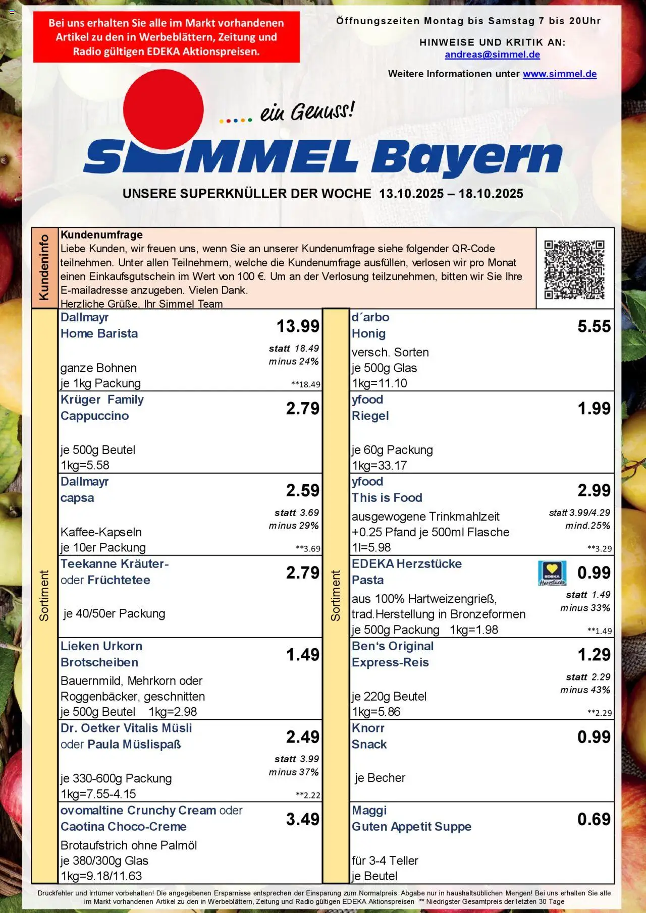 Simmel Bayern (vom 13.10.2025 - 18.10.2025) - Radio, Maggi, Teekanne, Ovomaltine, Knorr, Früchtetee, Dallmayr capsa, Musli