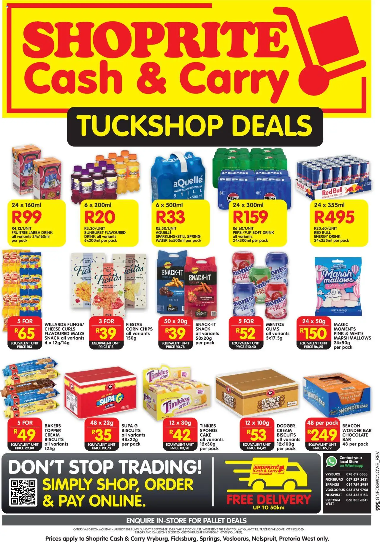Shoprite Gauteng - Cash & Carry Tuckshop Deals Selected Stores 04/08 - 07/09/2025 >> Catalogue