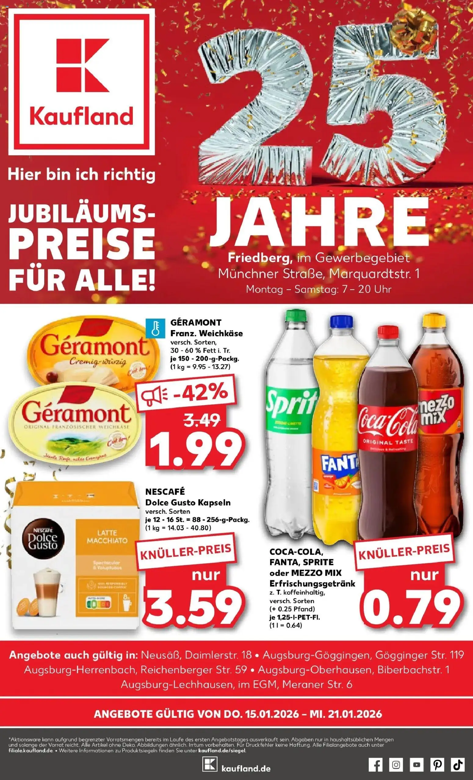 Vorschau von dem Prospekt des Geschäftes Kaufland, gültig ab dem 15.01.2026 - Uhr, Dolce gusto, Dolce Gusto kapseln, Sprite, Nescafe, Mezzo mix, Geramont, Oder mezzo mix