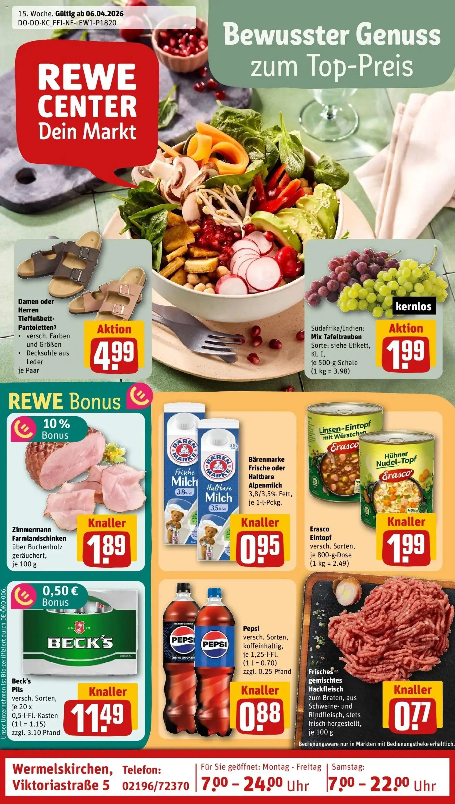 Vorschau von dem Prospekt des Geschäftes Rewe, gültig ab dem 05.04.2026 - Uhr, Telefon, Cola, Milch, Zucker, Pepsi, Pils, Erasco
