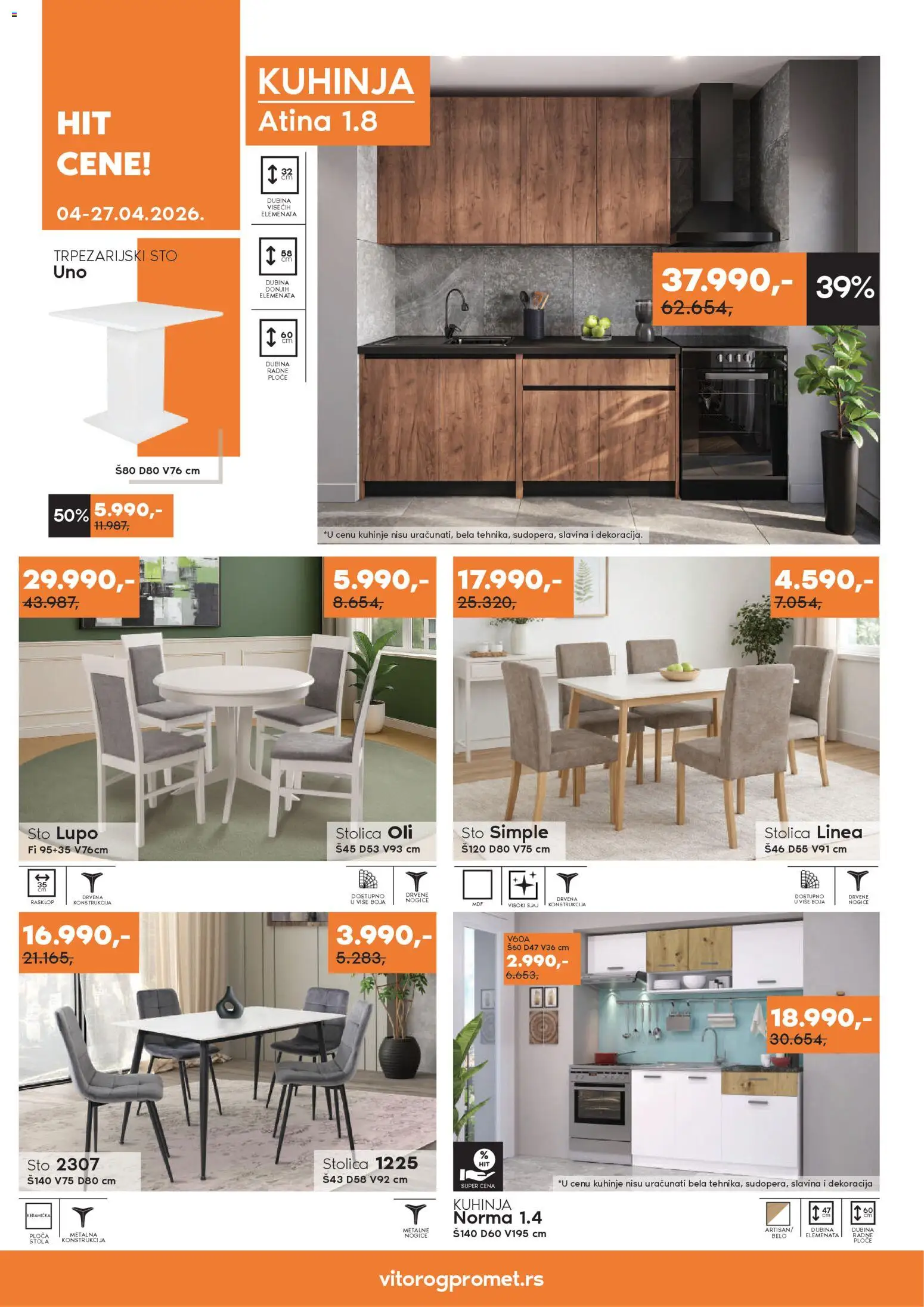 Pregled Vitorog kataloga - važi od 04.04.2026 - Kuhinja, Dekoracija, Sto, Trpezarijski sto, Stolica