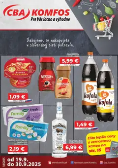 Náhľad CBA Komfos letáku platného od 19.09.2025