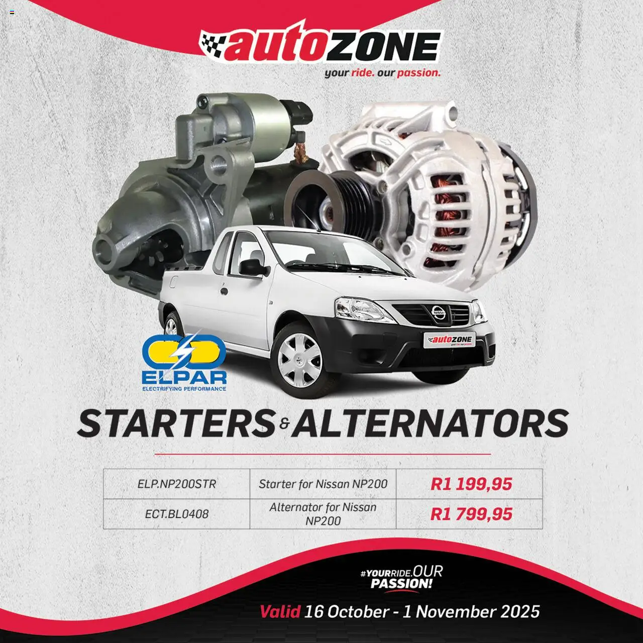 AutoZone Starters & Alternators from 16/10 - 01/11/2025 > Promotions