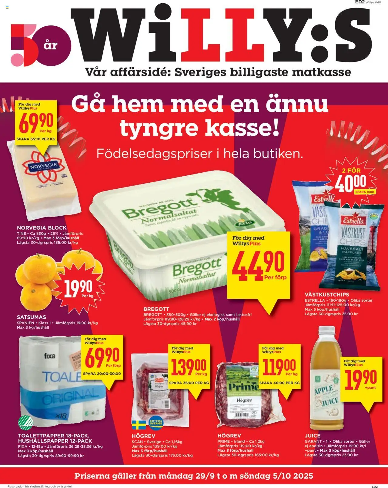 Aktuella reklamblad Willys är giltig 29/09 2025 > Veckans Erbjudanden gäller från 29/09/2025 till 05/10/2025 sidnummer 1