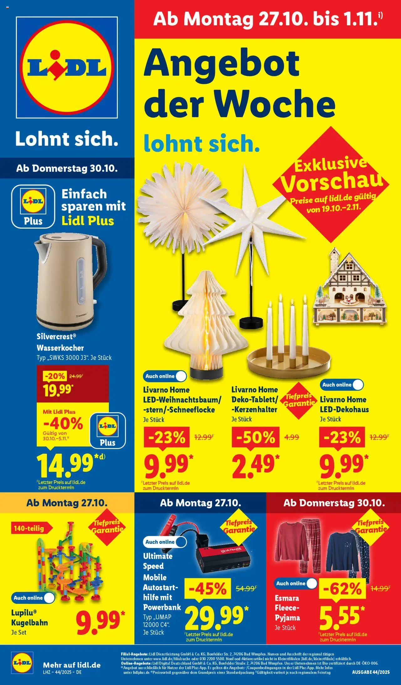 LIDL Prospekt ab Montag 27.10.2025 > Prospekt - Powerbank, Wasserkocher, Bad, Pyjama
