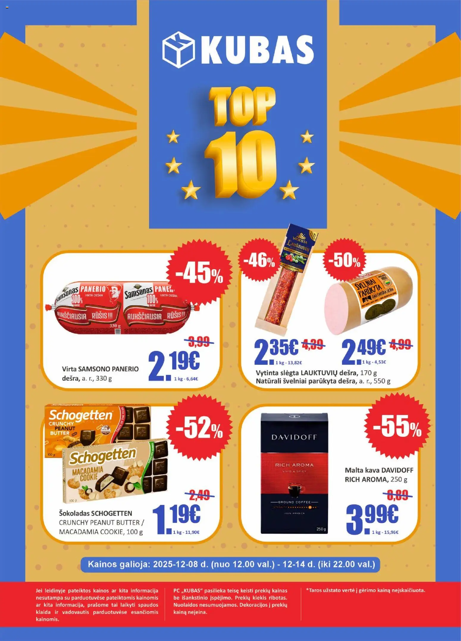 Kubas parduotuvės leidinio Leidinys galiojančio nuo 2025.12.08 peržiūra - Kava, Šokoladas, Dešra
