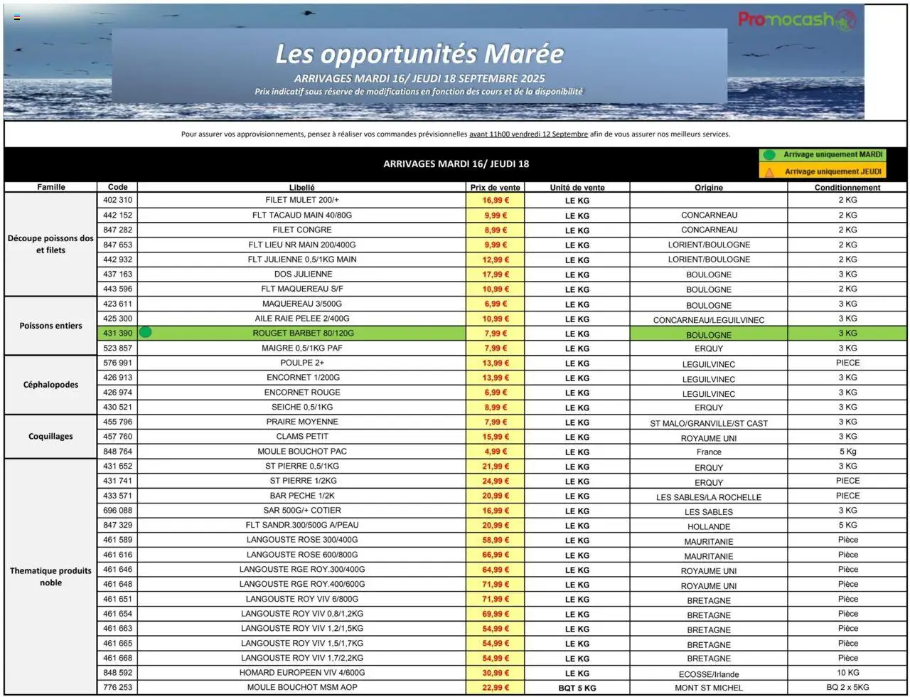 Les opportunités Marée de la boutique Promocash valable du 16/09/2025 - Page numéro 1