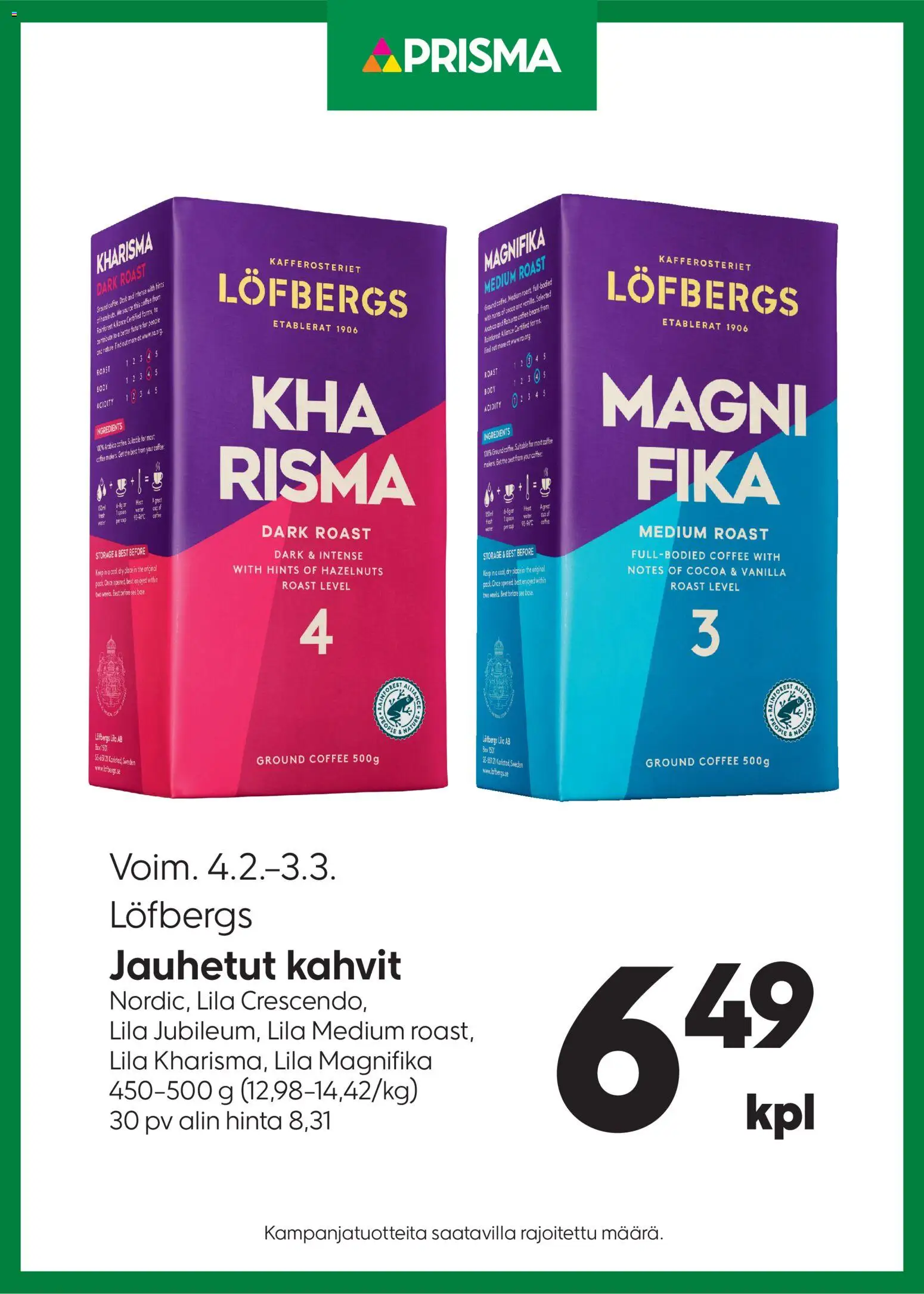 Kaupan Prisma Tarjoukset Löfbergs kahvit esikatselu, voimassa 04/02/2026