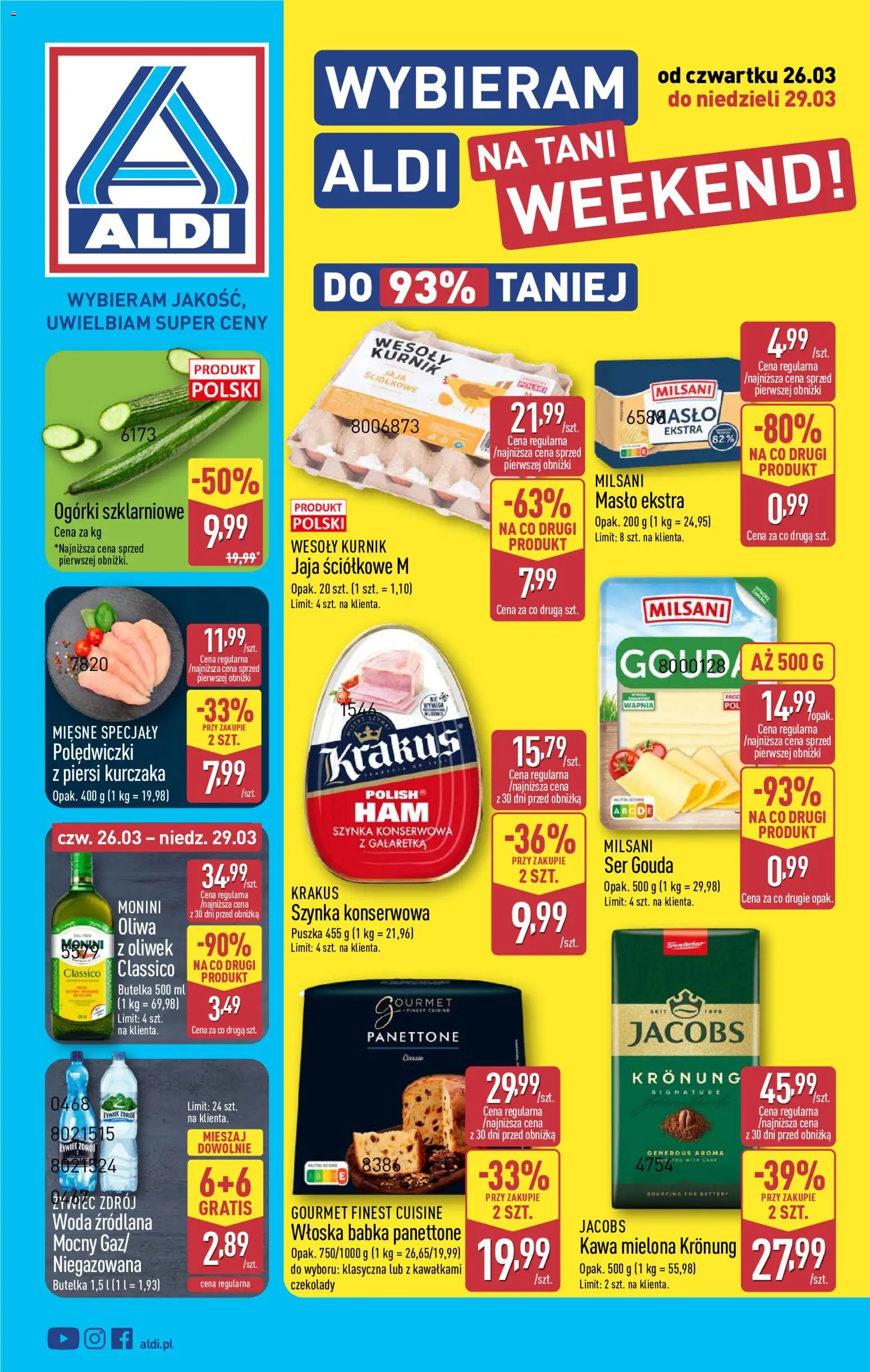 Náhled nabídky: Aldi Polsko Aldi Polsko leták - Oferta weekendowa platný od 26.03.2026 - Máslo, Panettone, Gourmet, Gouda, Jacobs, Finest