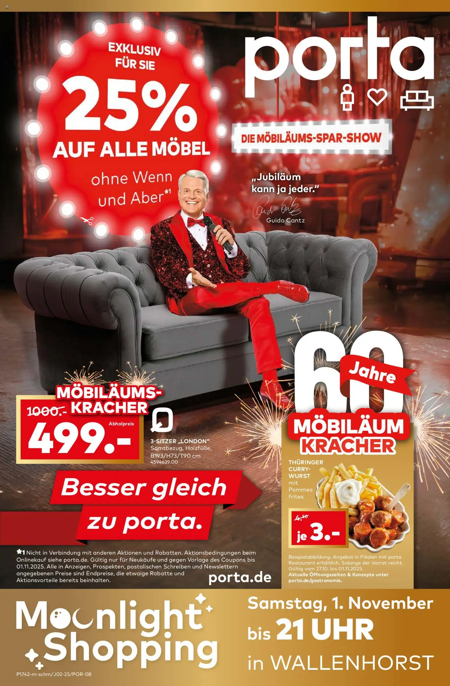 Porta! Möbiläums-Spar-Show mit Guido Cantz und 25% auf ALLE Möbel (vom 27.10.2025 - 02.11.2025)