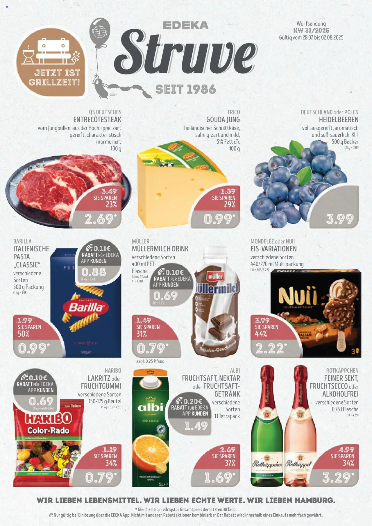 Edeka Struve Prospekt (vom 28.07.2025 - 02.08.2025) - Haribo, Heidelbeeren, Rotkäppchen, Barilla, Müllermilch, Gouda, Fruchtsecco, Fruchtsaft