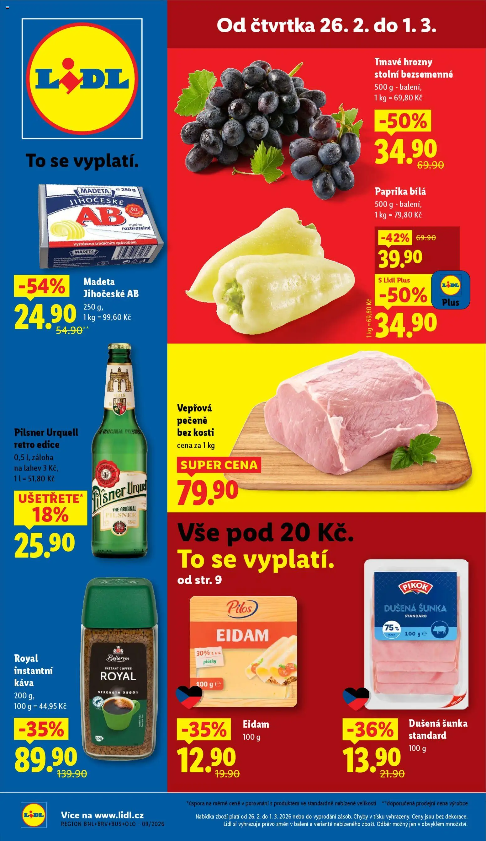 Náhled nabídky: Lidl Leták platný od 26.02.2026 - Pilsner Urquell, Vepřová pečeně, Pilsner, Instantní káva, Láhev, Eidam, Káva Bellarom, Bellarom