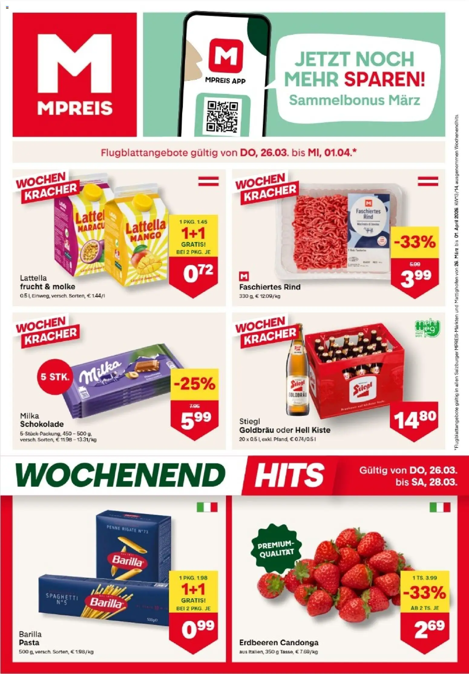 Vorschau der Angebote: MPREIS MPREIS Altenmarkt im Pongau gültig ab 26.03.2026 - Mango, Pasta, Schokolade, Erdbeeren, Spaghetti, Barilla