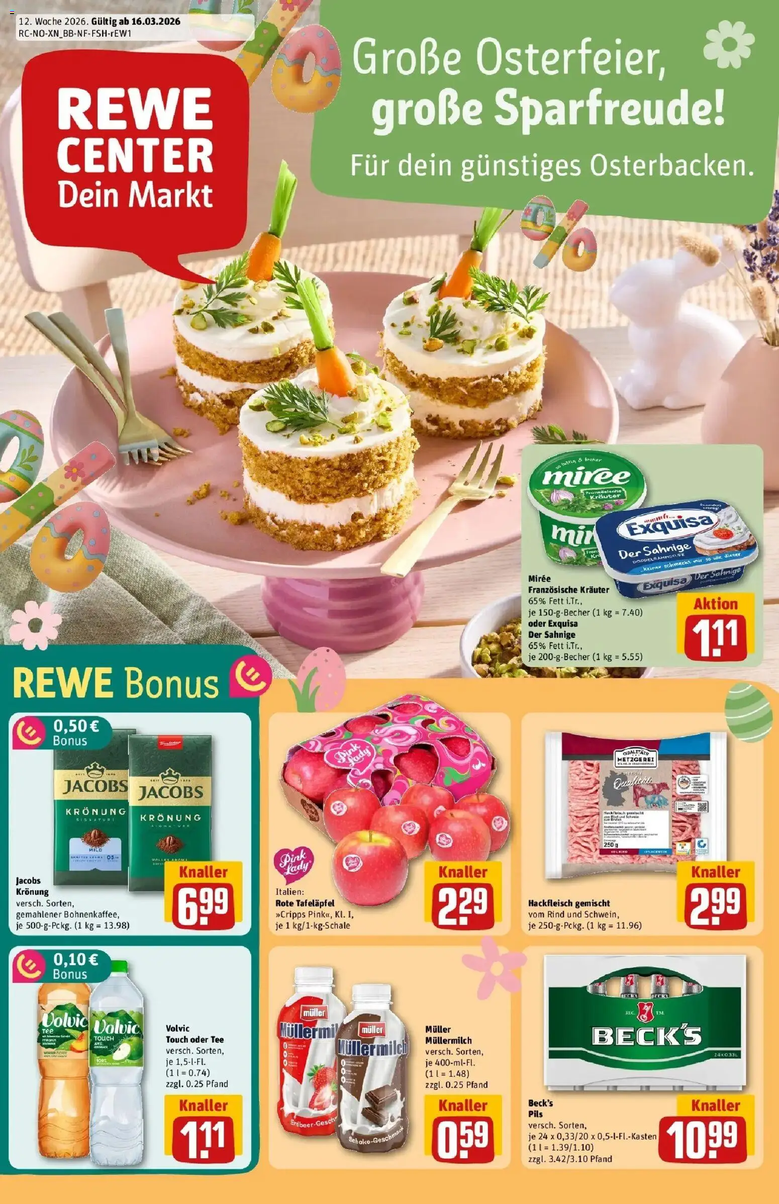 Vorschau von dem Prospekt des Geschäftes Rewe, gültig ab dem 15.03.2026 - Äpfel, Tee, Müllermilch, Volvic, Pils, Exquisa, Volvic touch, Muller mullermilch