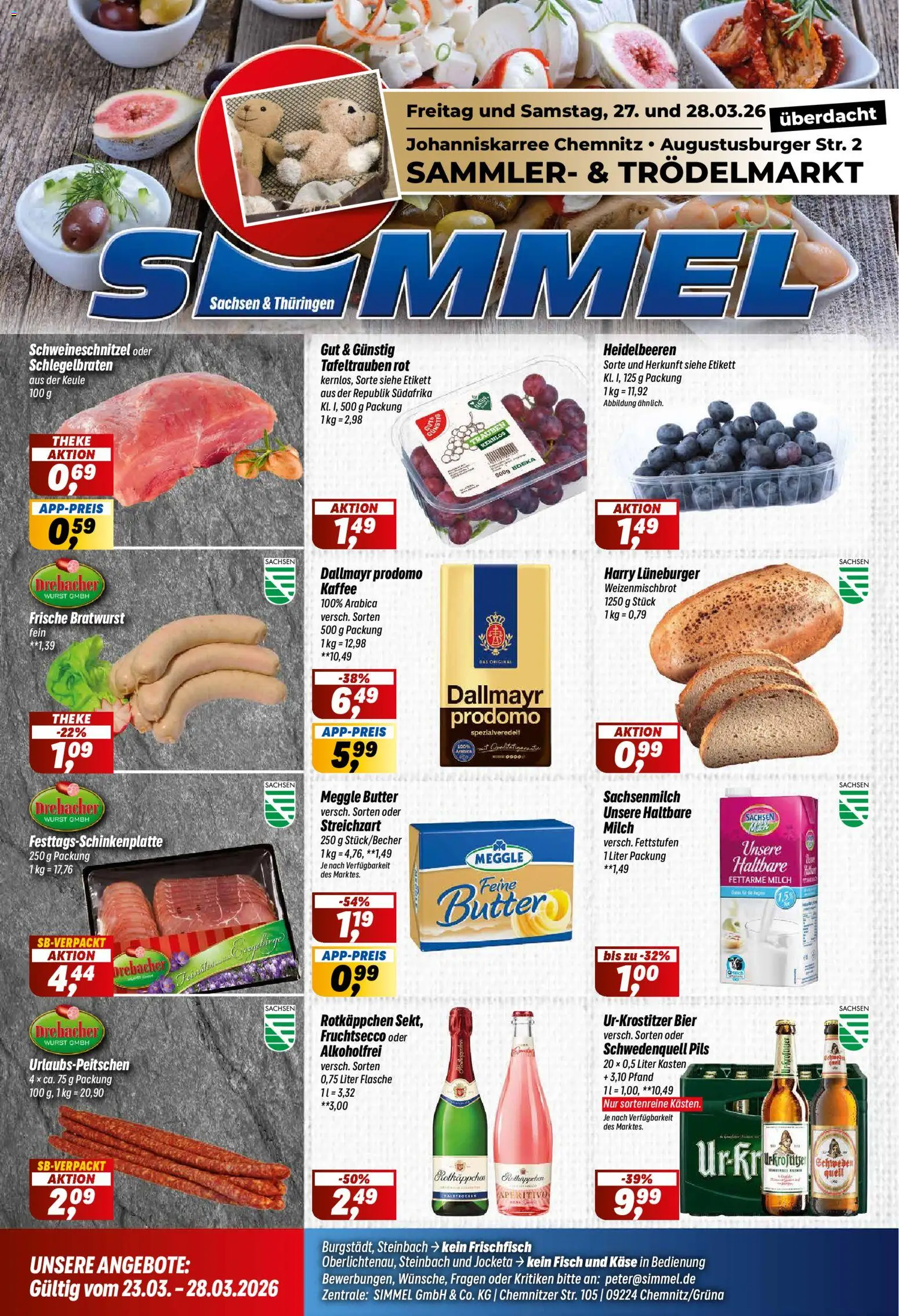 Vorschau von dem Prospekt des Geschäftes Simmel, gültig ab dem 23.03.2026 - Kaffee, Butter, Wurst, Bratwurst, Rotkäppchen, Dallmayr, Theke, Dallmayr prodomo