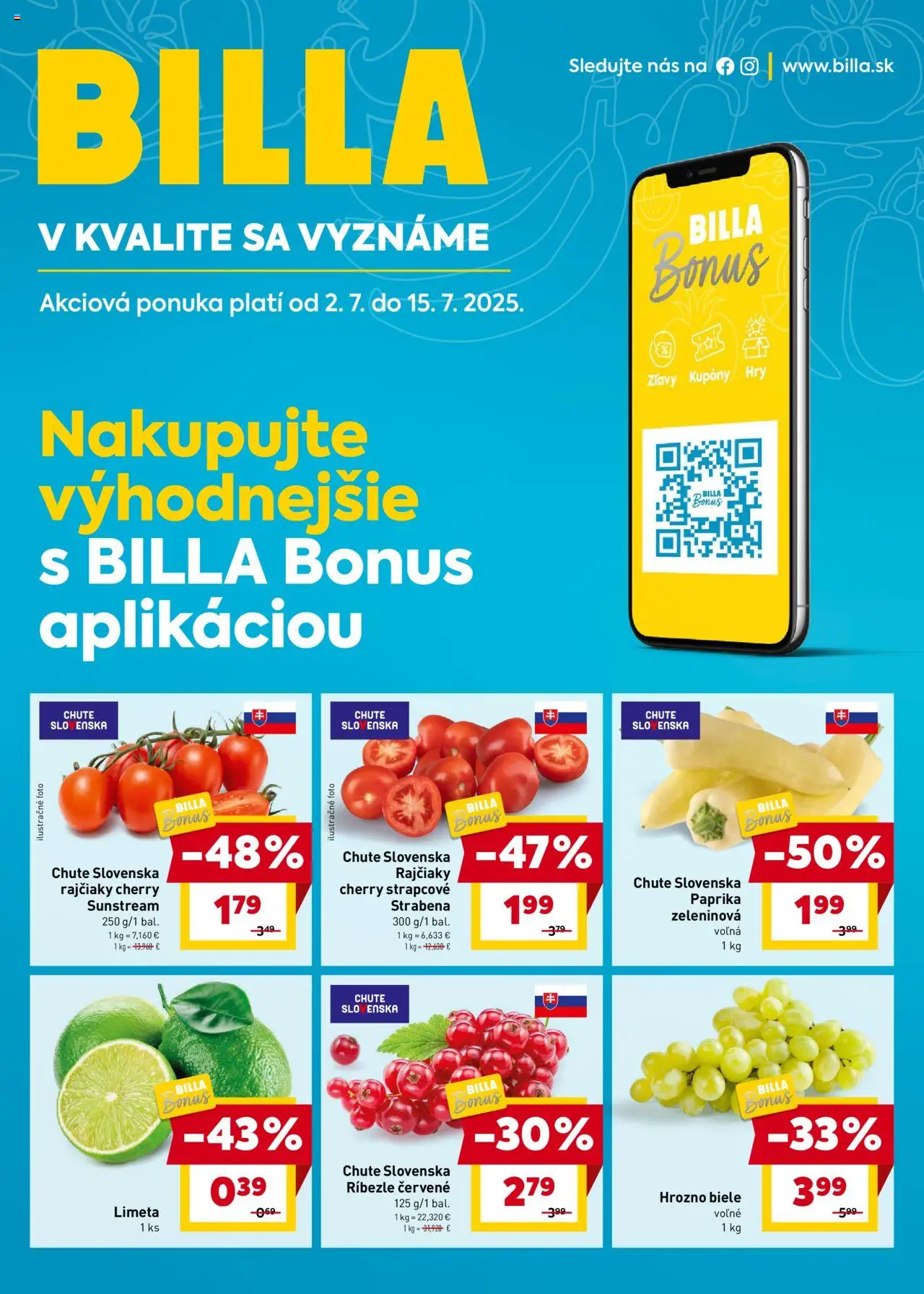 Billa leták od 02.07.2025 > Bonus leták online - Paprika, Hrozno, Ríbezle