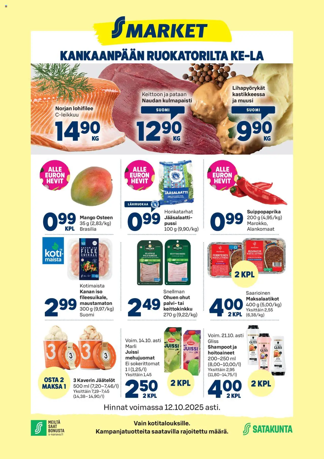 S-market-kaupan Kankaanpää voimassa 08/10/2025 - Sivulla 1 - Mango, Shampoo