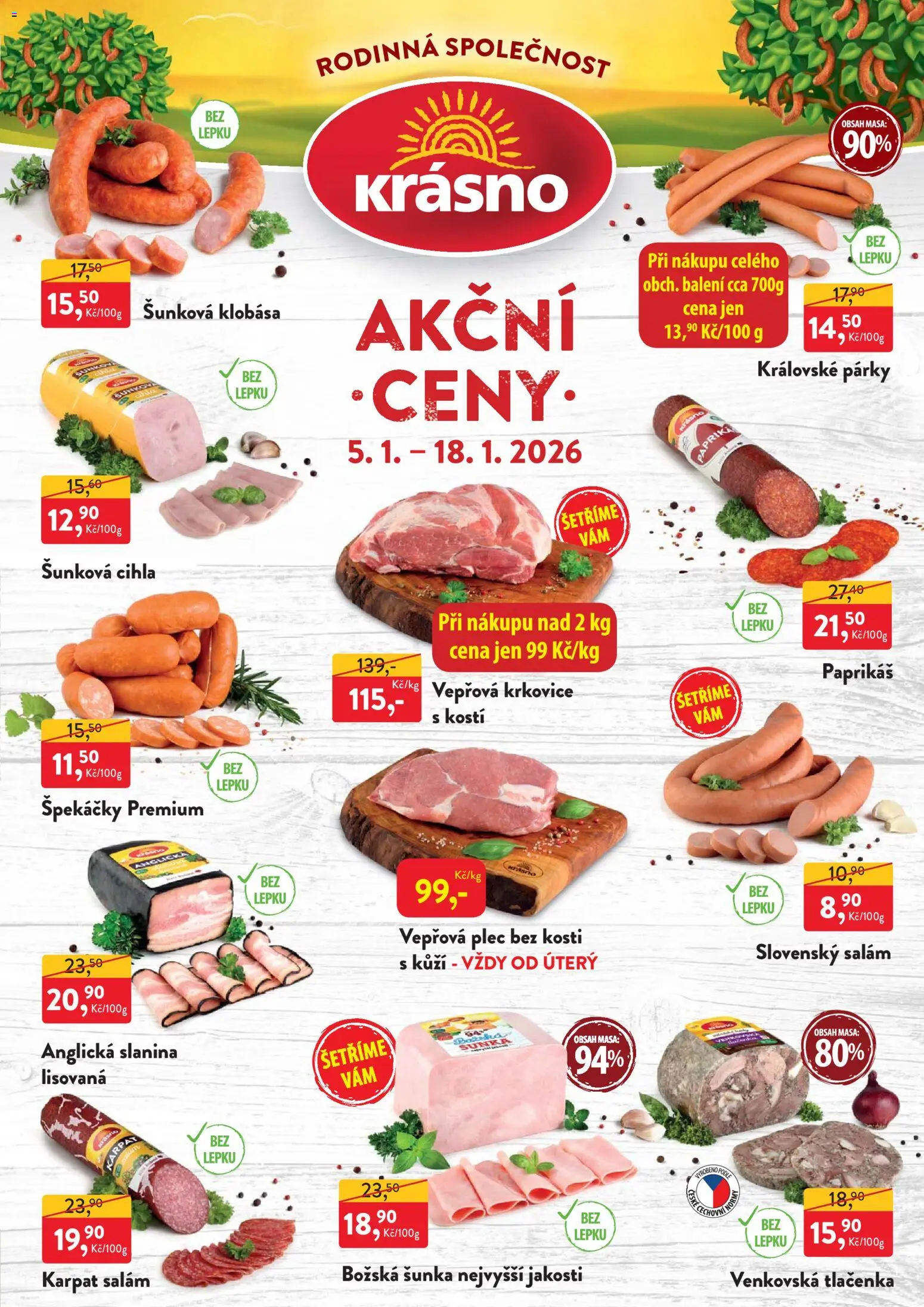 Náhled nabídky: MP Krásno Leták platný od 05.01.2026 - Paprika, Vepřová plec, Šunka, Klobása, Slanina, Anglická slanina, Špekáčky, Vepřová plec bez kosti