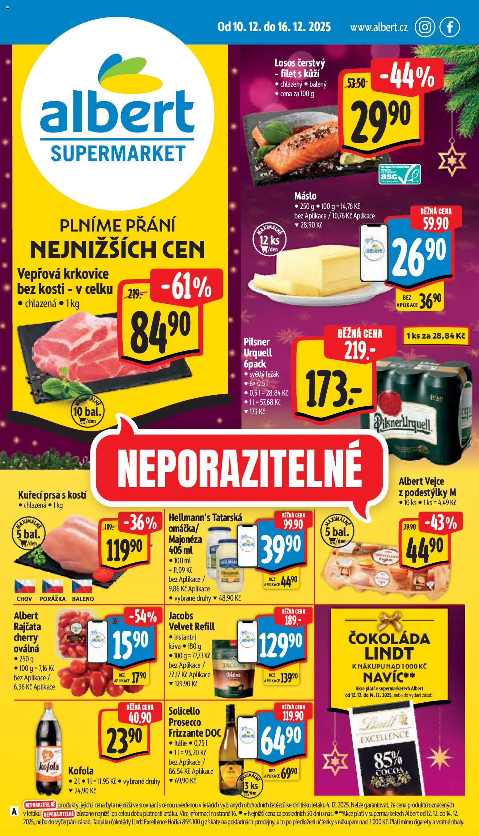 Náhled nabídky: Albert Supermarket platný od 10.12.2025 - Prosecco, Kofola, Kuřecí prsa, Velvet, Frizzante, Filet, Vepřová krkovice bez kosti, Krkovice bez kosti