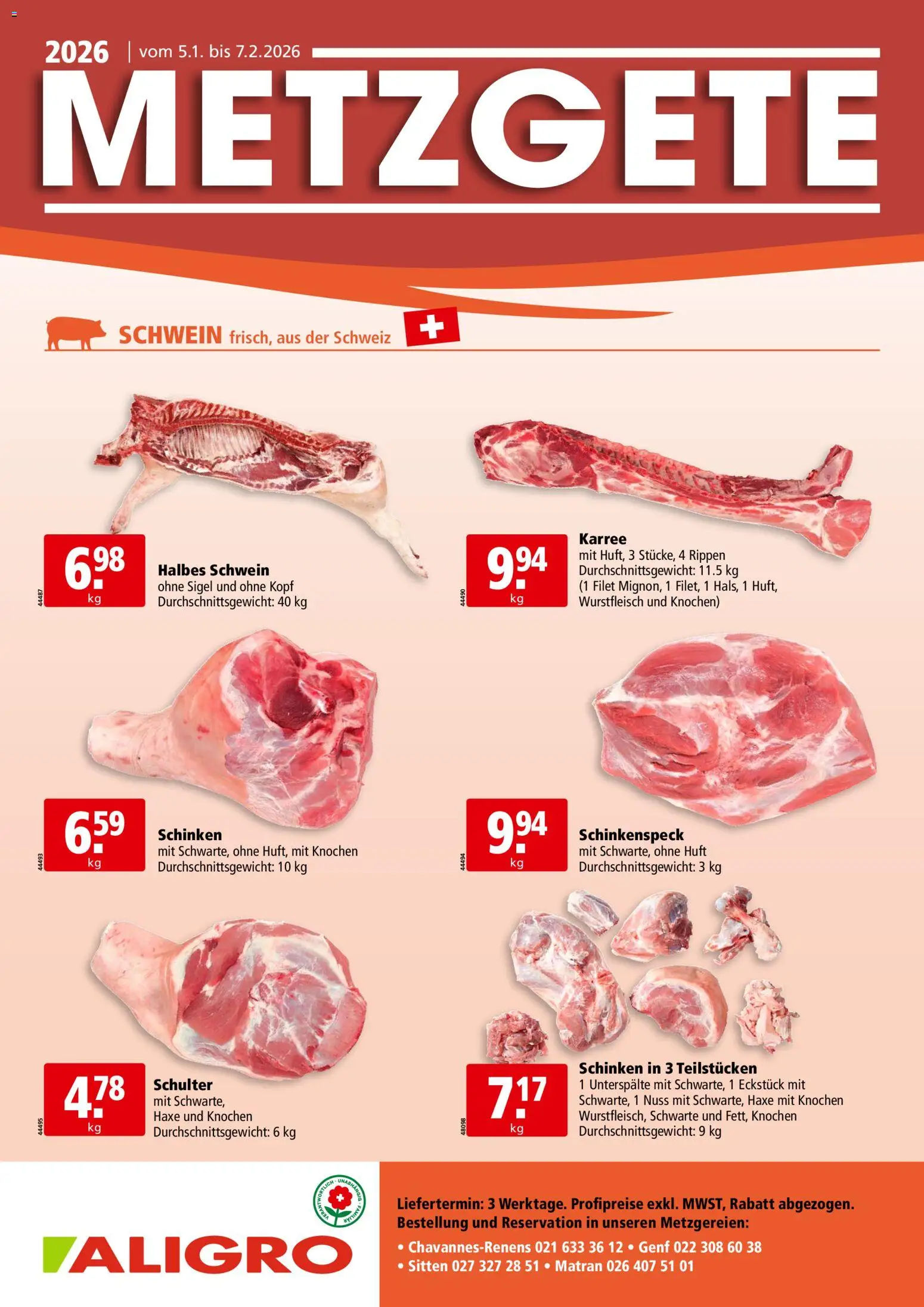 Vorschau des Merkblatts Aktionen Metzgete Chavannes, Matran, Genf, Sitten vom Shop Aligro gültig von 05.01.2026 bis 07.02.2026