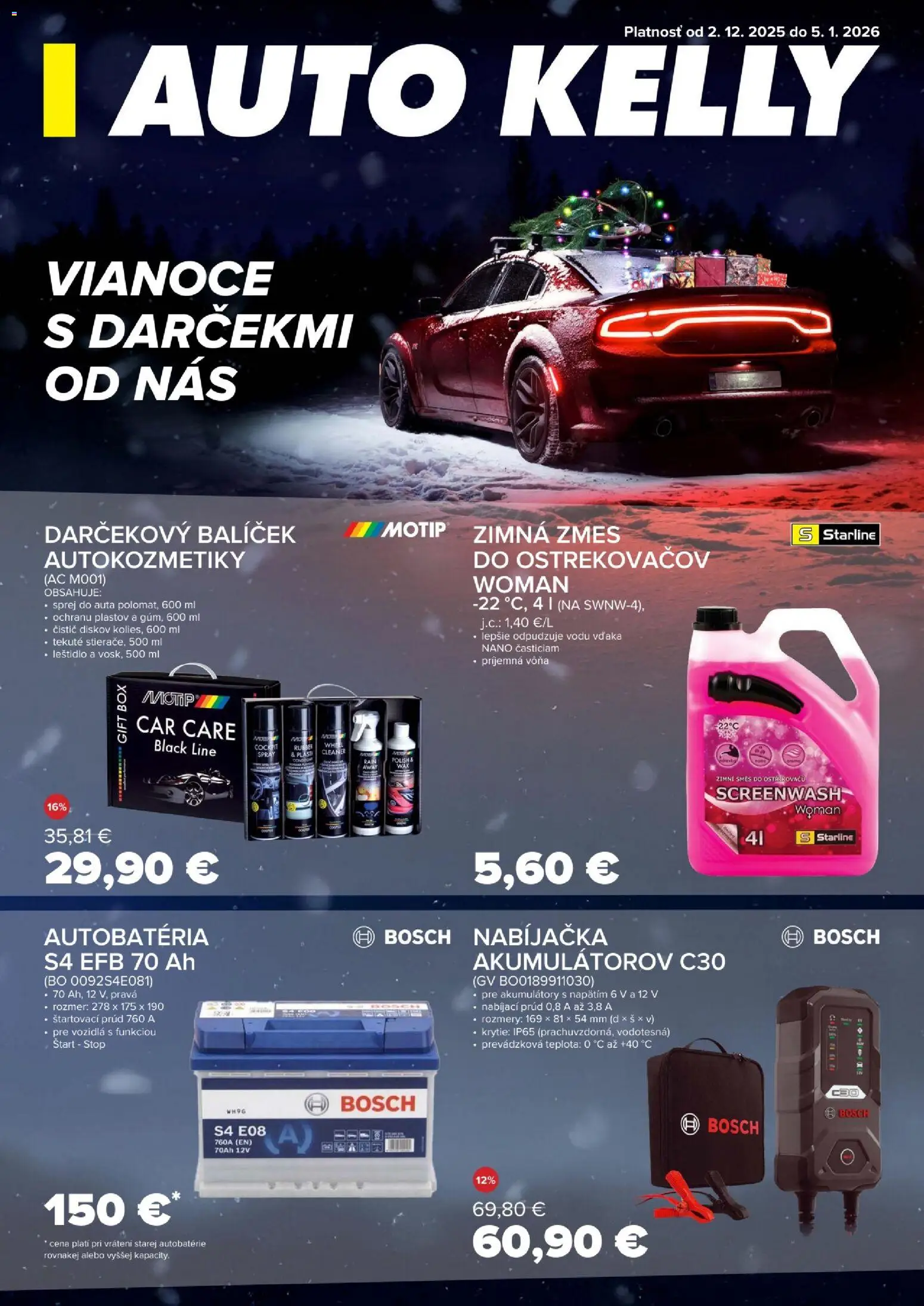 Náhľad Auto Kelly letáku platného od 02.12.2025 - Bosch, Autobatérie, Nabíjačka, Autobatéria