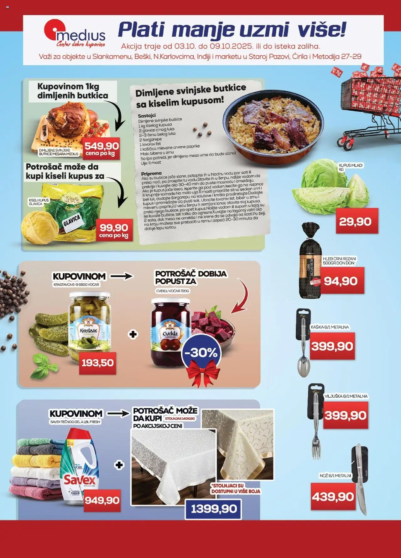 Medius katalog važi od 03.10.2025 - stranica 1 - So, Kiseli kupus, Kupus, Krastavac, Meso, List, Mast, Dimljeno meso