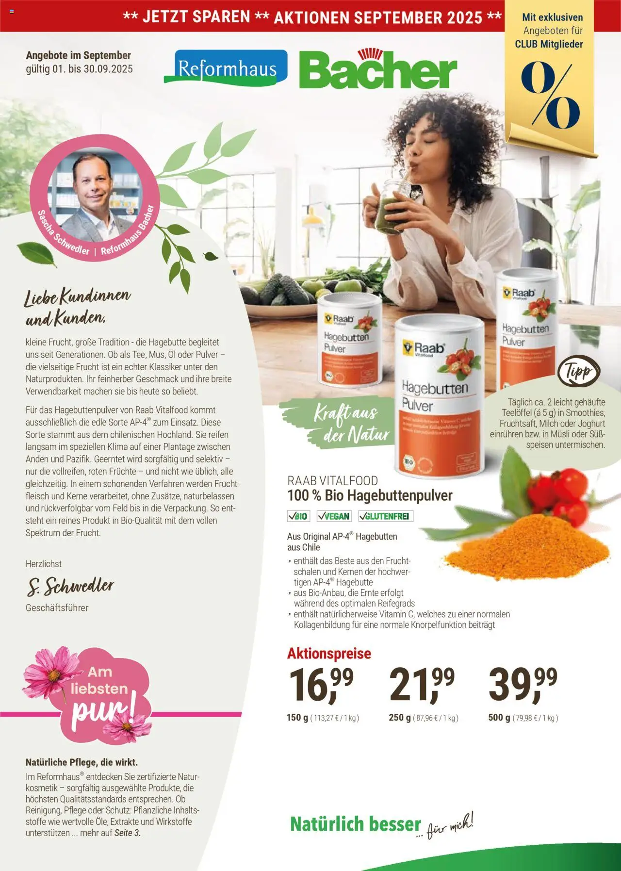 Reformhaus Bacher Prospekt (vom 01.09.2025 - 30.09.2025) - Joghurt, Öl, Milch, Fleisch, Musli