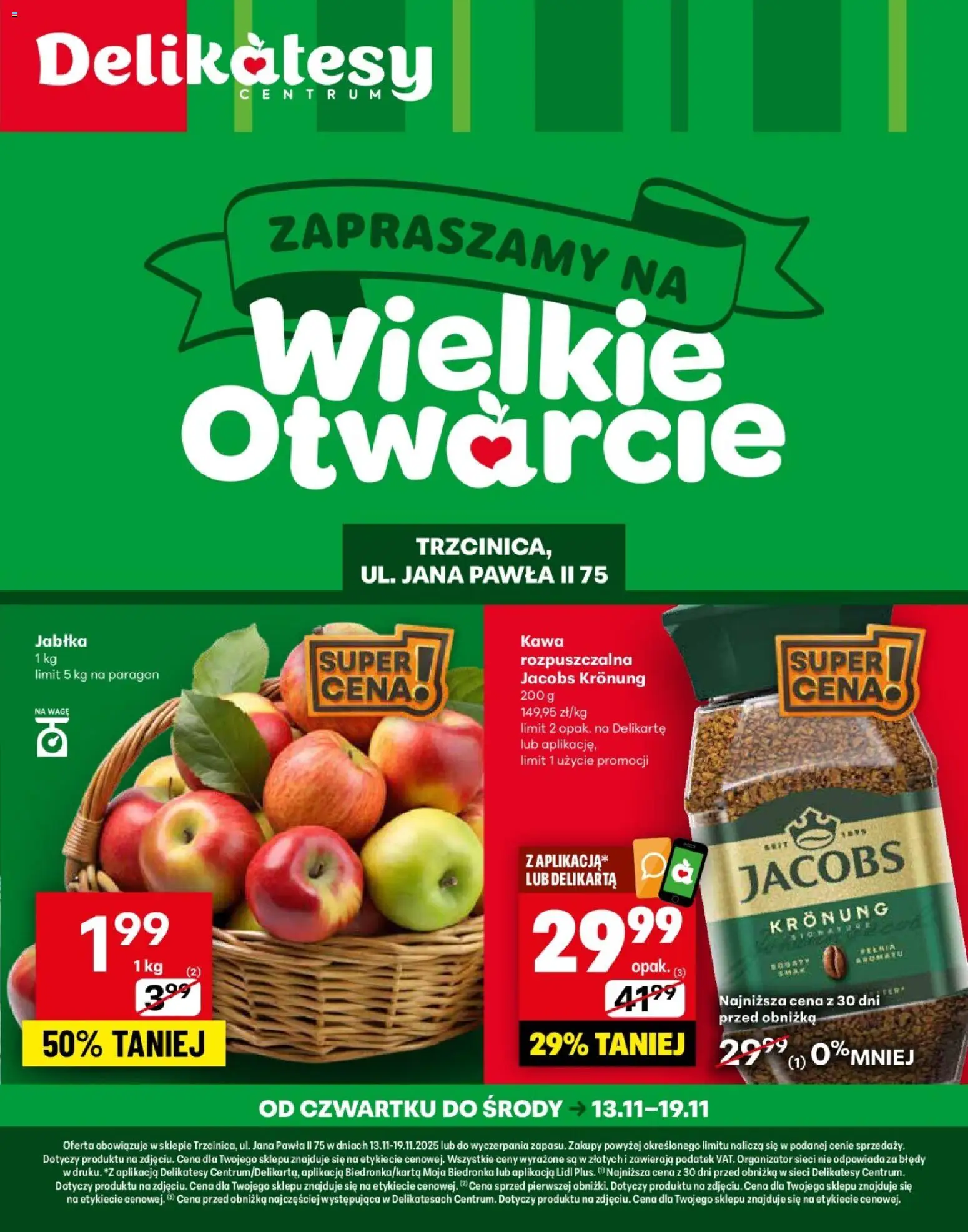 Pogląd gazetki "Trzcinica Otwarcie" ze sklepu Delikatesy Centrum ważnej od 13.11.2025
