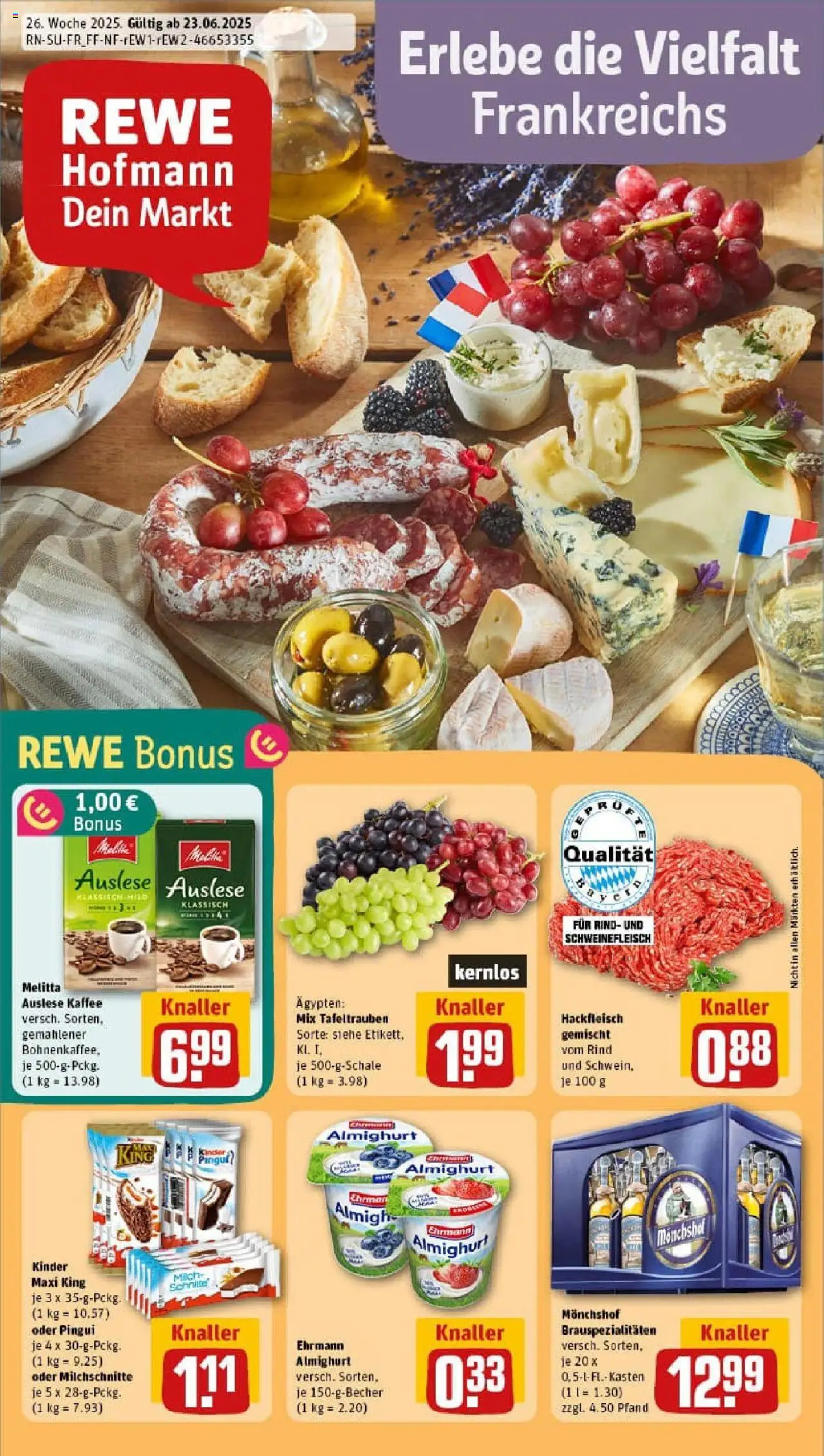 REWE Prospekt ab 22.06.2025 nächste Woche - Prospekt Ochsenfurt - Kaffee, Hackfleisch, Melitta, Schweinefleisch, Monchshof, Ehrmann almighurt