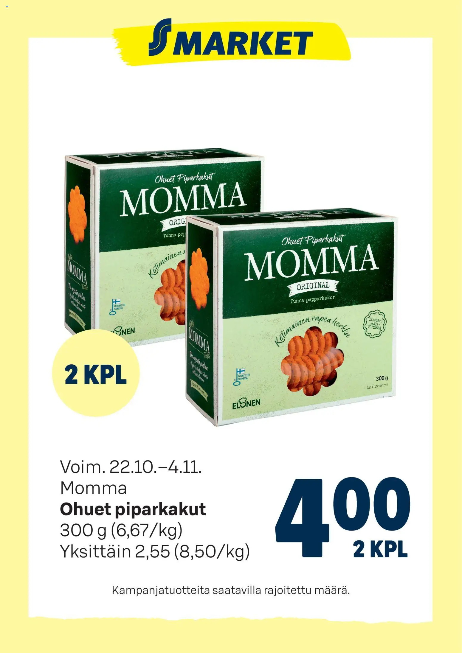 S-market-kaupan Tarjoukset Momma piparit voimassa 22/10/2025 - Sivulla 1