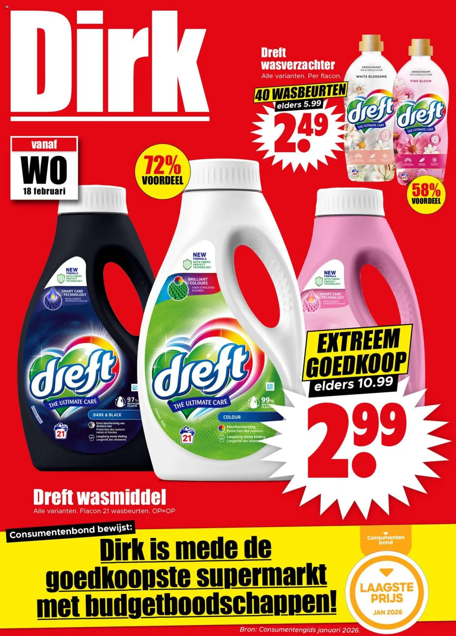 Voorbeeld van Folder / Publicité van winkel Dirk geldig vanaf 18/02/2026 - Was, Wasmiddel, Wasverzachter