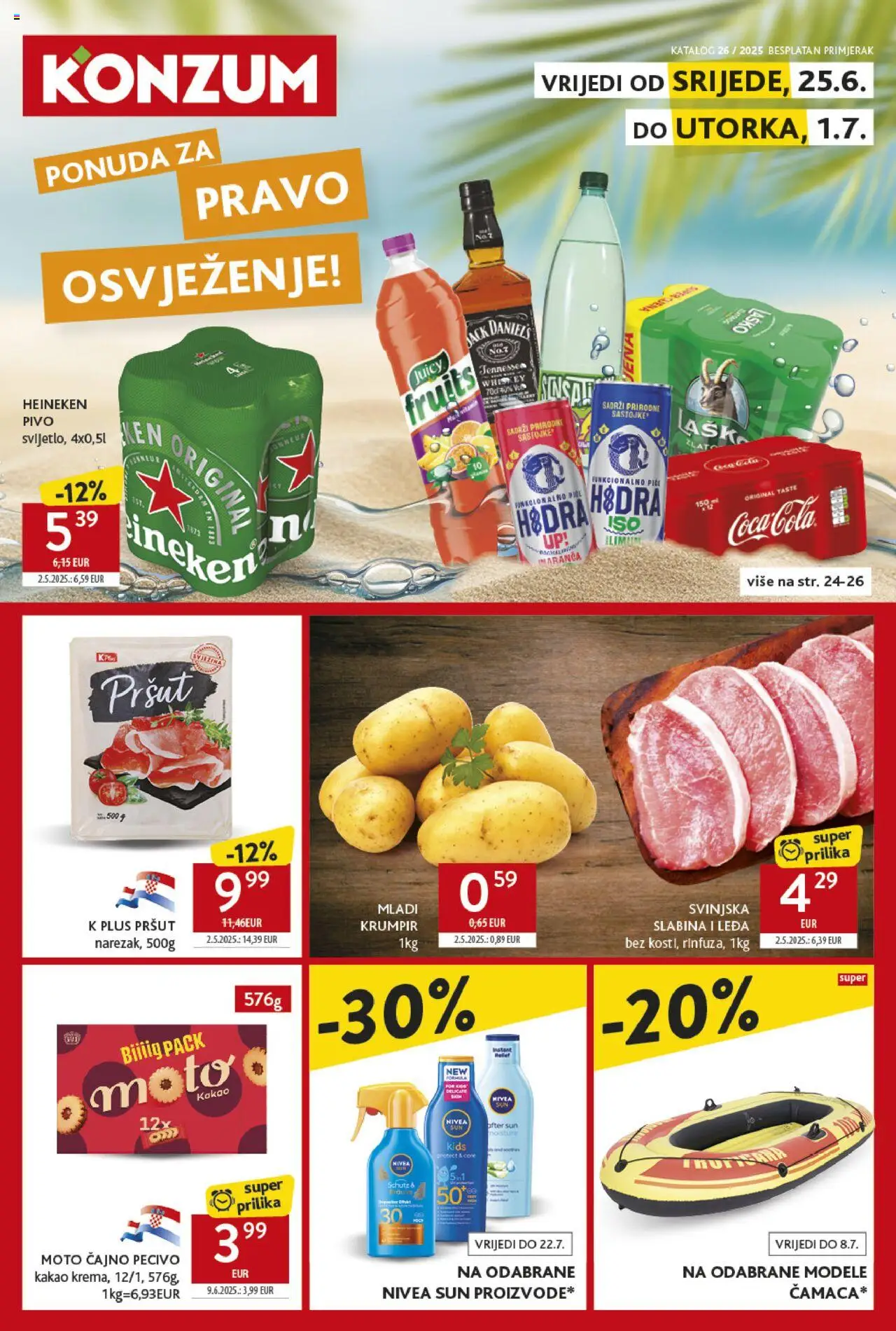 Konzum HR aktuális szórólap, érvényes 2025.06.25.-től - 1 oldal - Whiskey, Heineken, Prosciutto, Nivea, Kakaó, Tennessee Whiskey, Jack Daniel’s