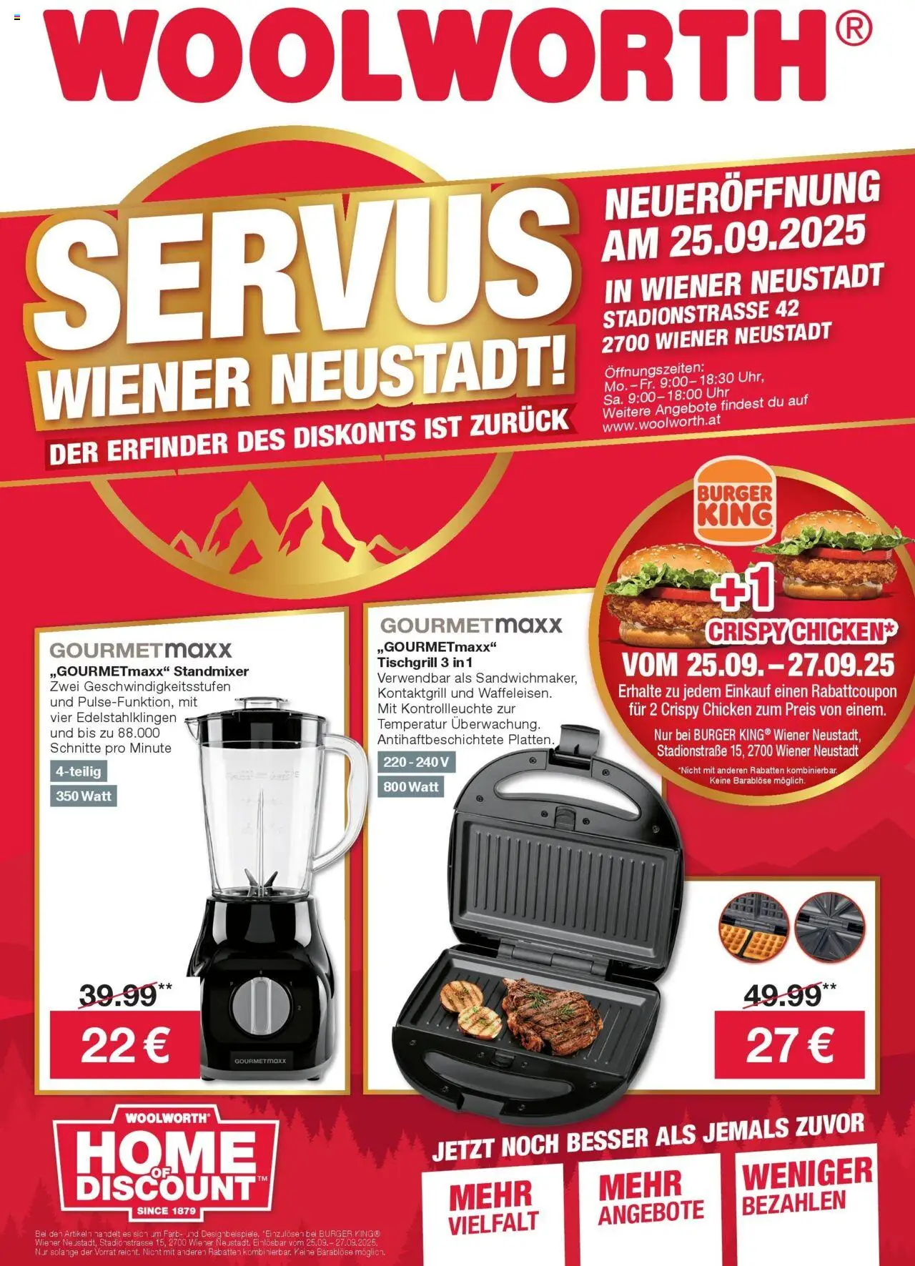 Vorschau der Angebote: Woolworth Servus Wiener Neustadt! gültig ab 19.09.2025 - Burger, Uhr