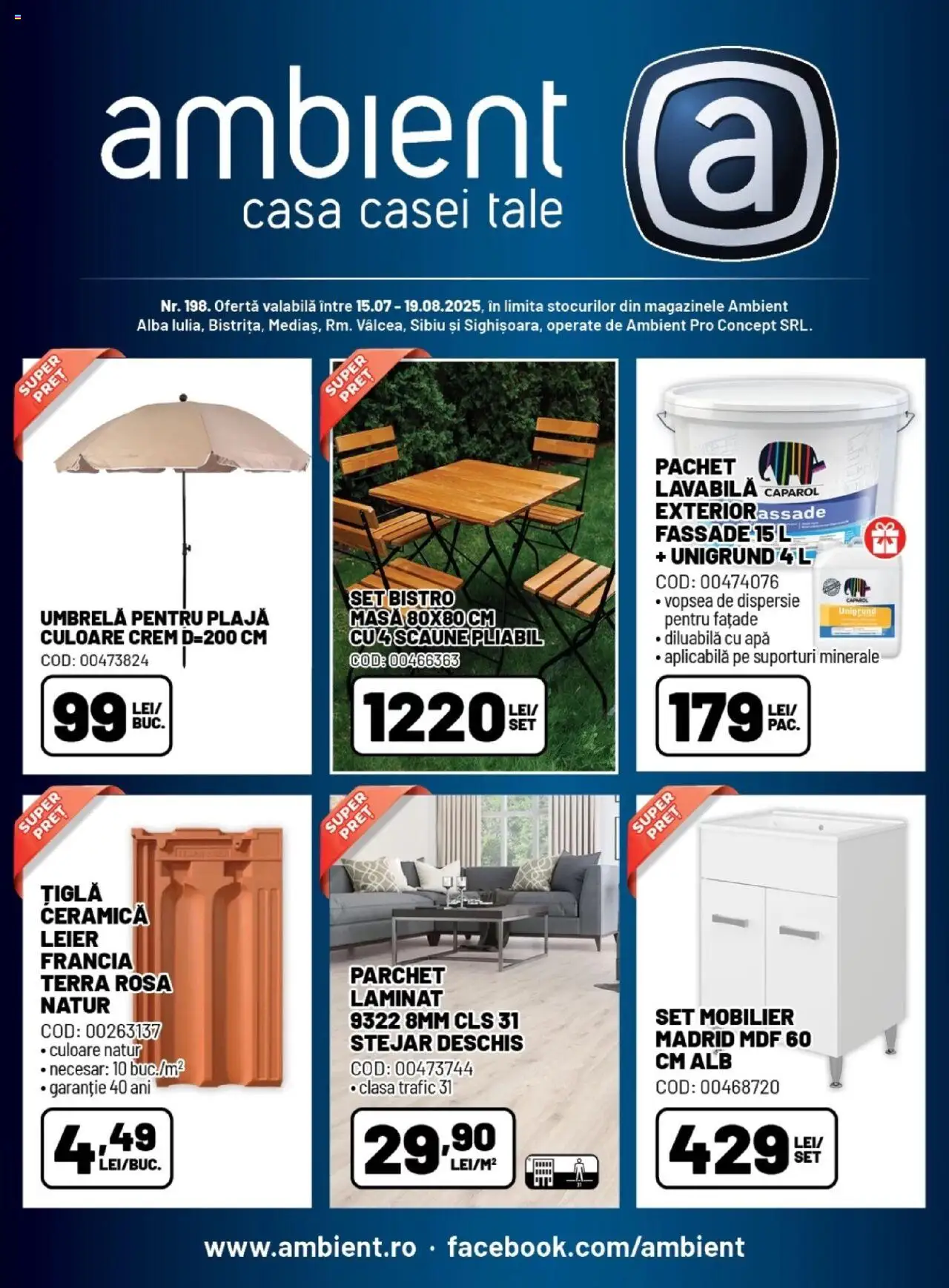 Ambient Catalog nou de la 15.07.2025 - Pagină 1 - Apă, Parchet, Masă, Scaune, Umbrelă, Vopsea, Țiglă, Lavabila