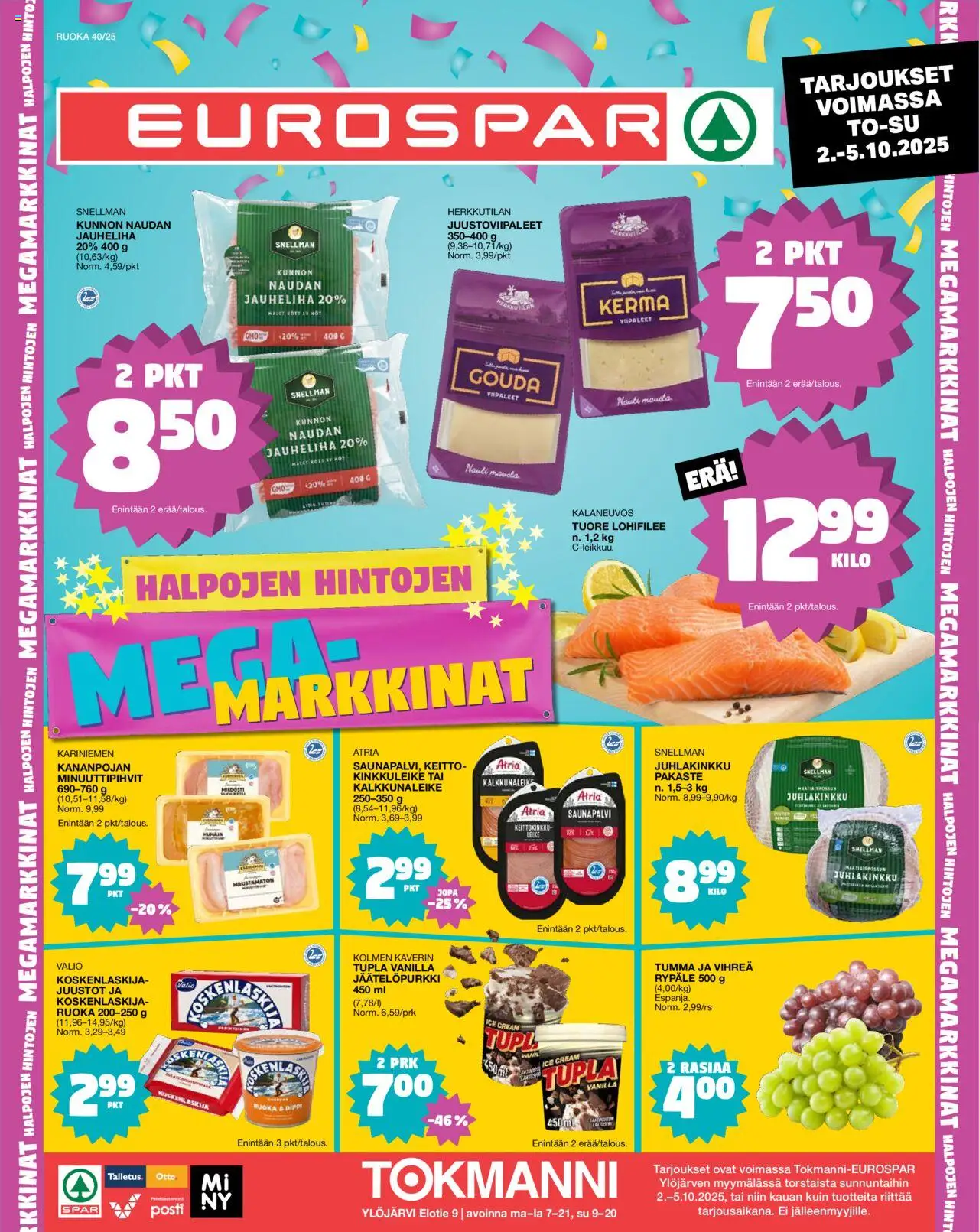 Tokmanni-kaupan EUROSPAR Ylöjärvi Ruokasanomat voimassa 02/10/2025 - Sivulla 1