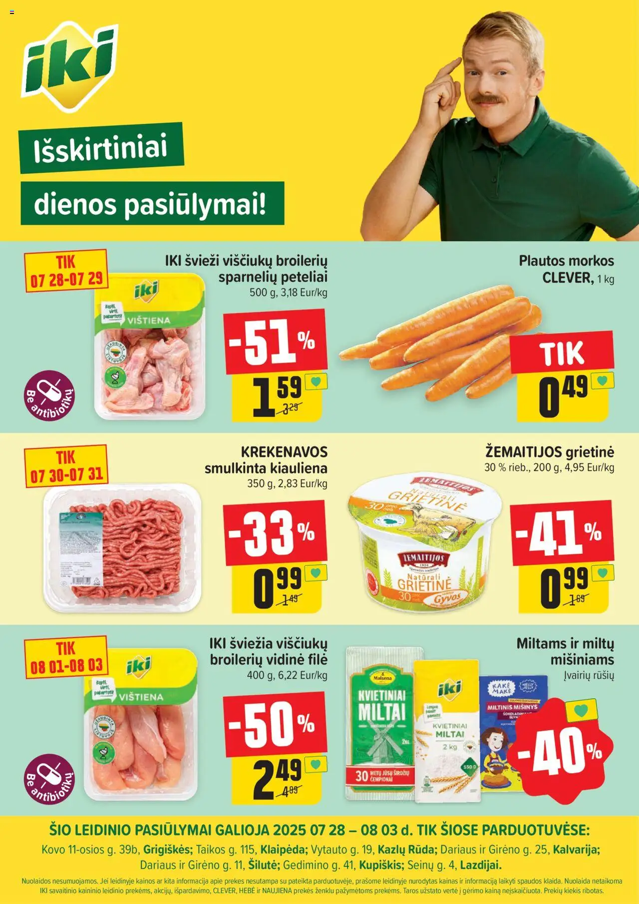 IKI leidinys galioja nuo 2025.07.28 – puslapio numeris 1 - Vištiena, Kiauliena, Miltai, Morkos, Grietinė