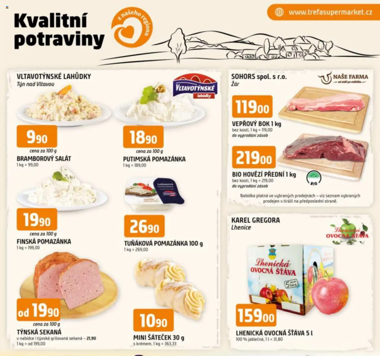  Trefa Leták - Kvalitní potraviny z našeho regionu (13.08.2025 - 19.08.2025) - Potraviny, Bramborový salát, Sekaná, Pomazánka, Hovězí, Vepřový bok, Hovězí přední, Šťáva