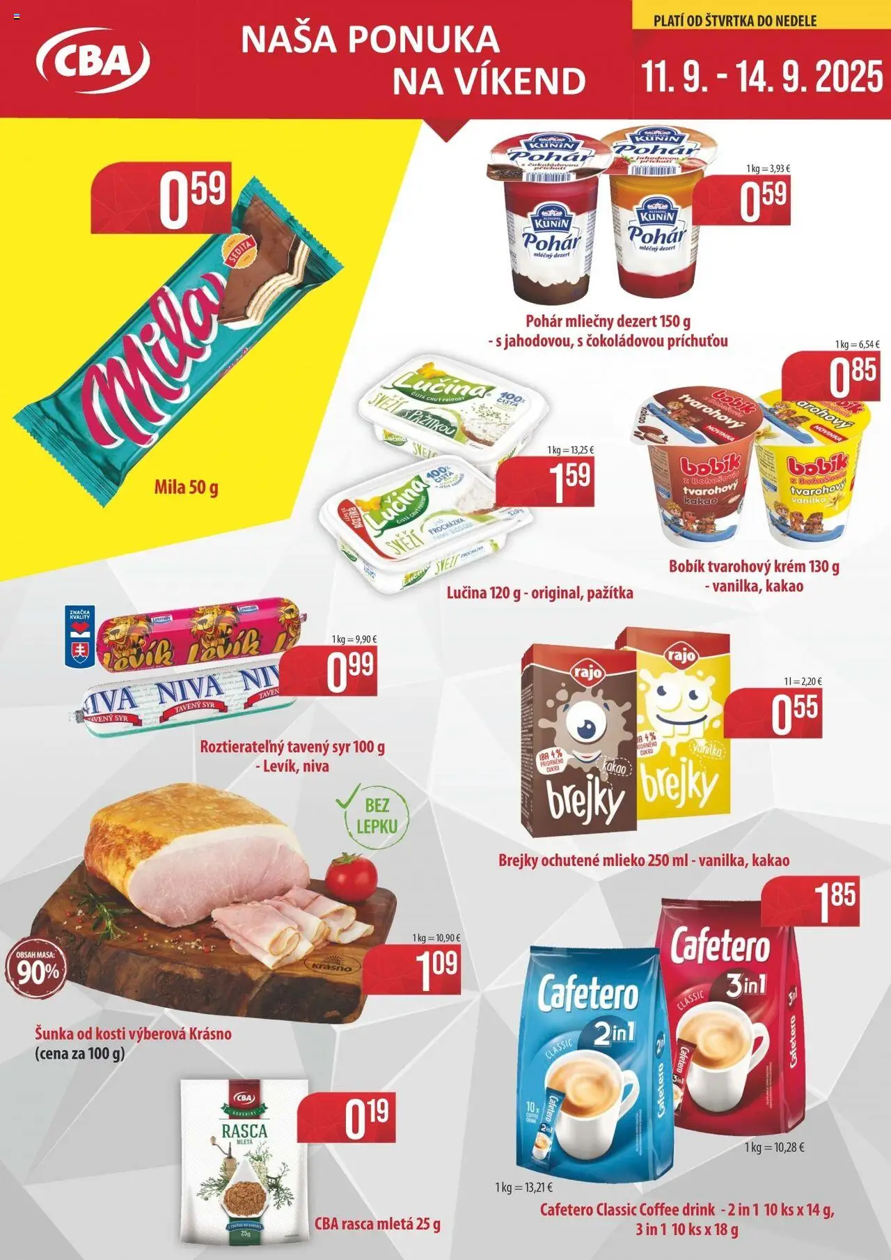 Sintra Víkendová ponuka (11.09. - 14.09.2025) - Akčná ponuka - Syr, Mlieko, Kakao, Niva, Mila, Šunka, Vanilka, Pažítka