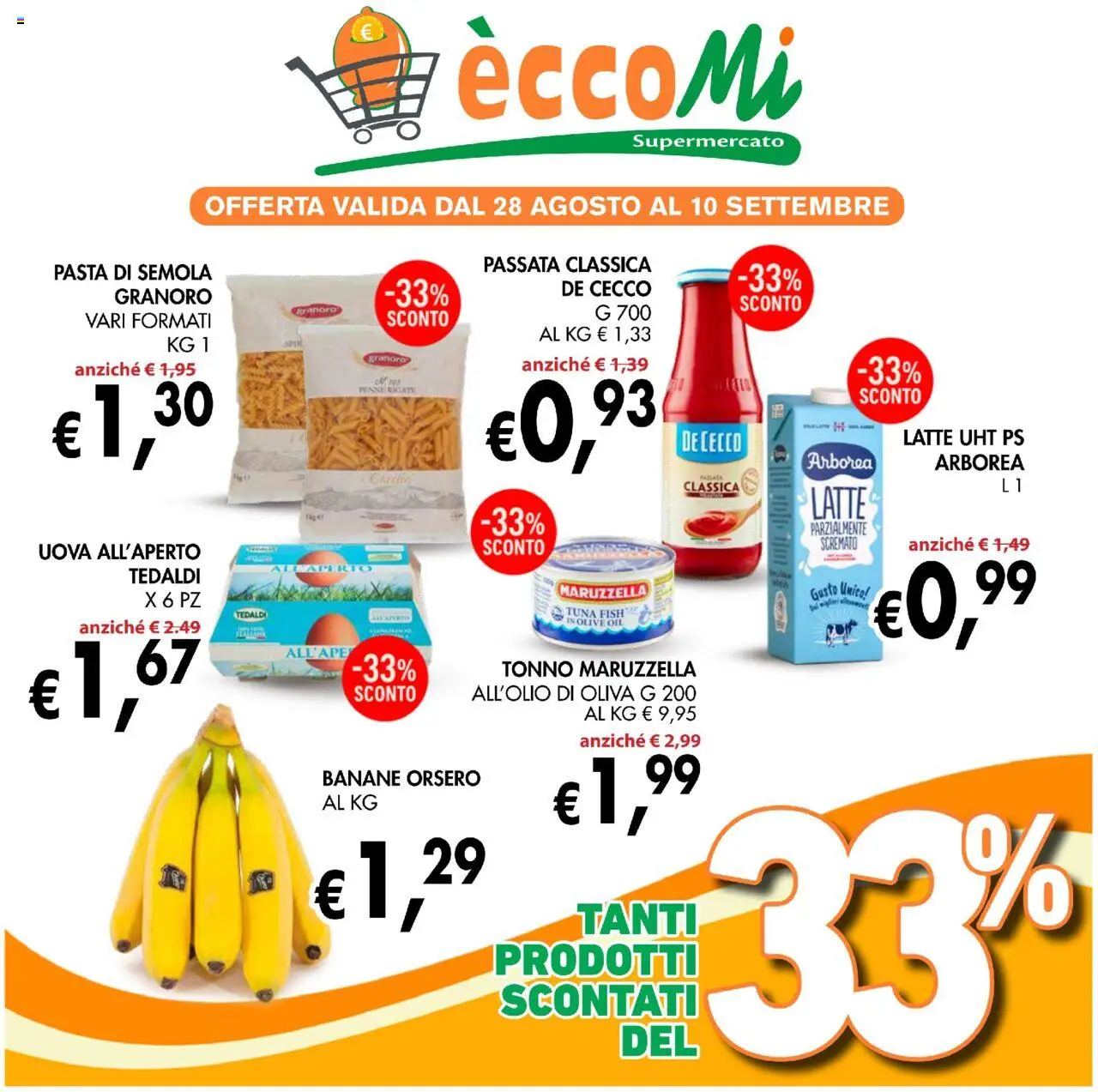 Volantino Coal valido da 28/08/2025 numero di pagina 1 - Pasta, Latte, Penne, Uova, De Cecco, Semola, Banane, Pasta di semola