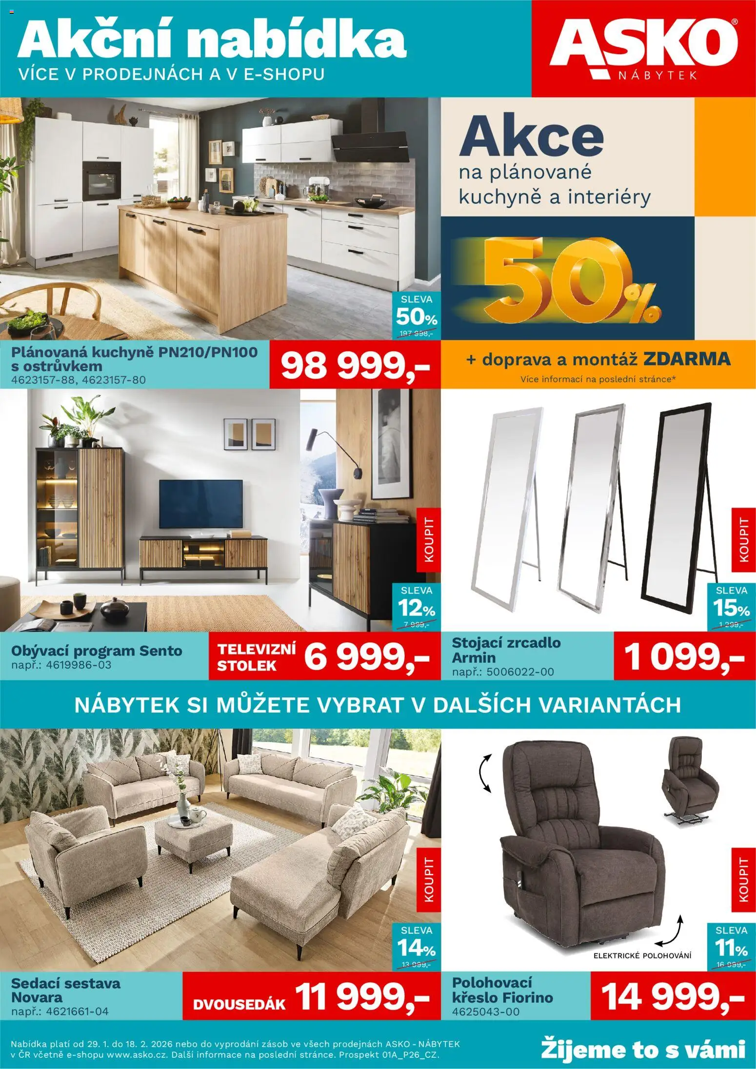 Náhled nabídky: ASKO nábytek Leták platný od 29.01.2026 - Kuchyně, Nábytek, Křeslo, Zrcadlo, Stolek, Stojací zrcadlo
