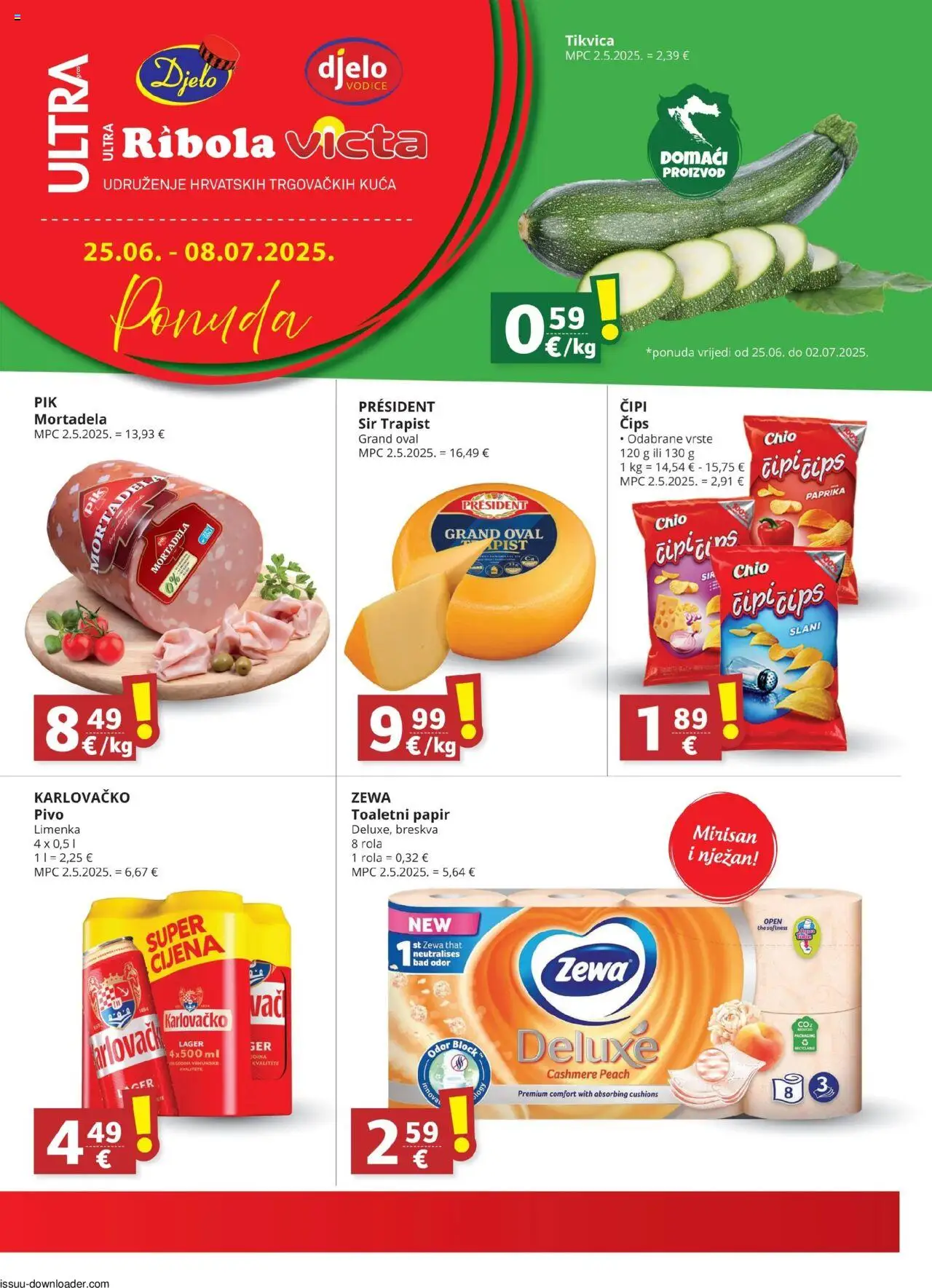 Ribola aktualni Katalog vrijedi od 25.06.2025 - tjedna akcija broj stranice 1 - Chips, Sir, Trapist, Karlovačko, Pivo, Toaletni papir, Zewa, Lager