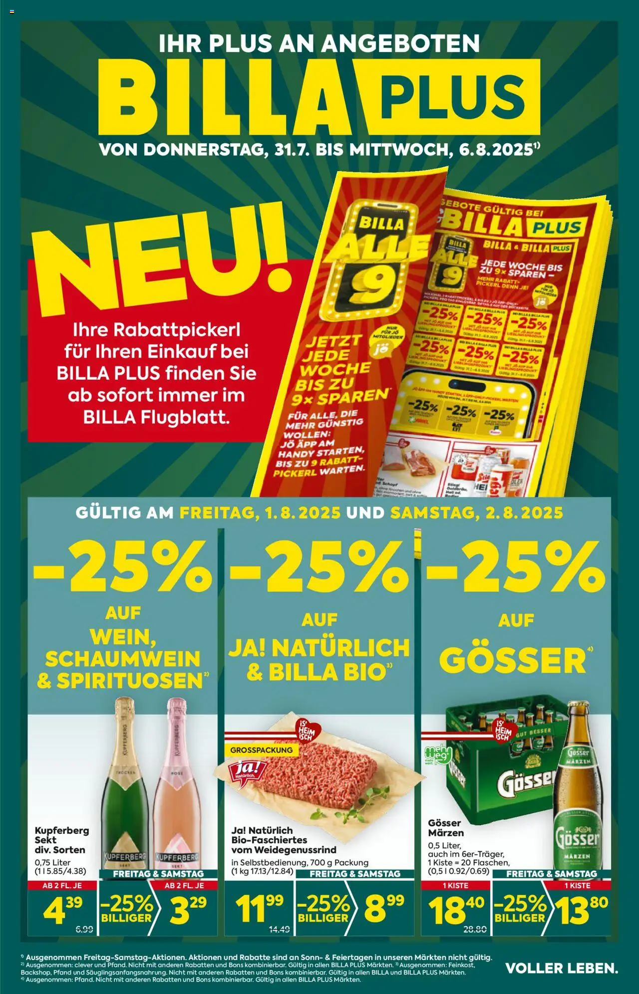  BILLA PLUS Flugblatt 31.07.2025 - Angebote aktuell, prospekt - Seite 1