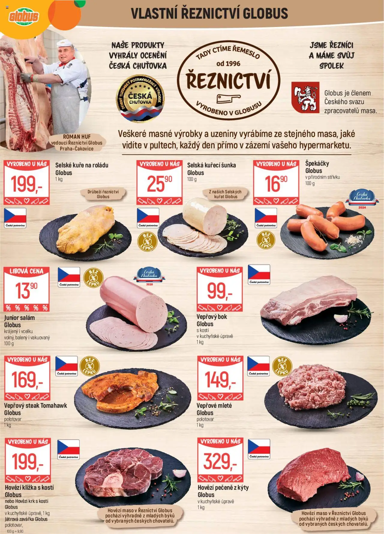  Globus leták od 28.05.2025 >> Akční nabídka "Leták" - strana 5 - Maso, Hovězí maso, Vepřový bok, Uzeniny, Hovězí pečeně, Vepřový steak, Špekáčky, Kuřecí šunka